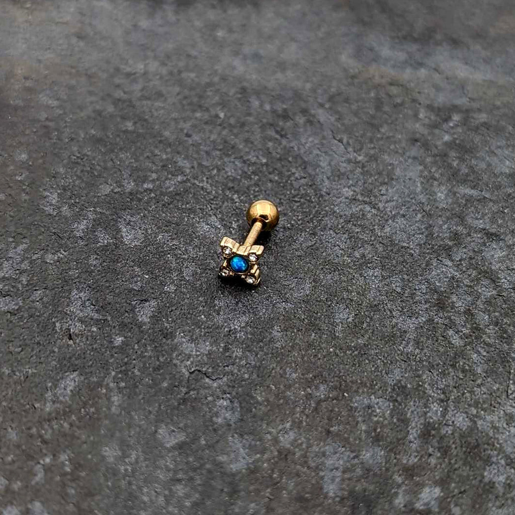 BodyCandy 16G 1/4 Blue Synthetic Opal Gold Tone Rhombus Cartilage Earring — alternative angle