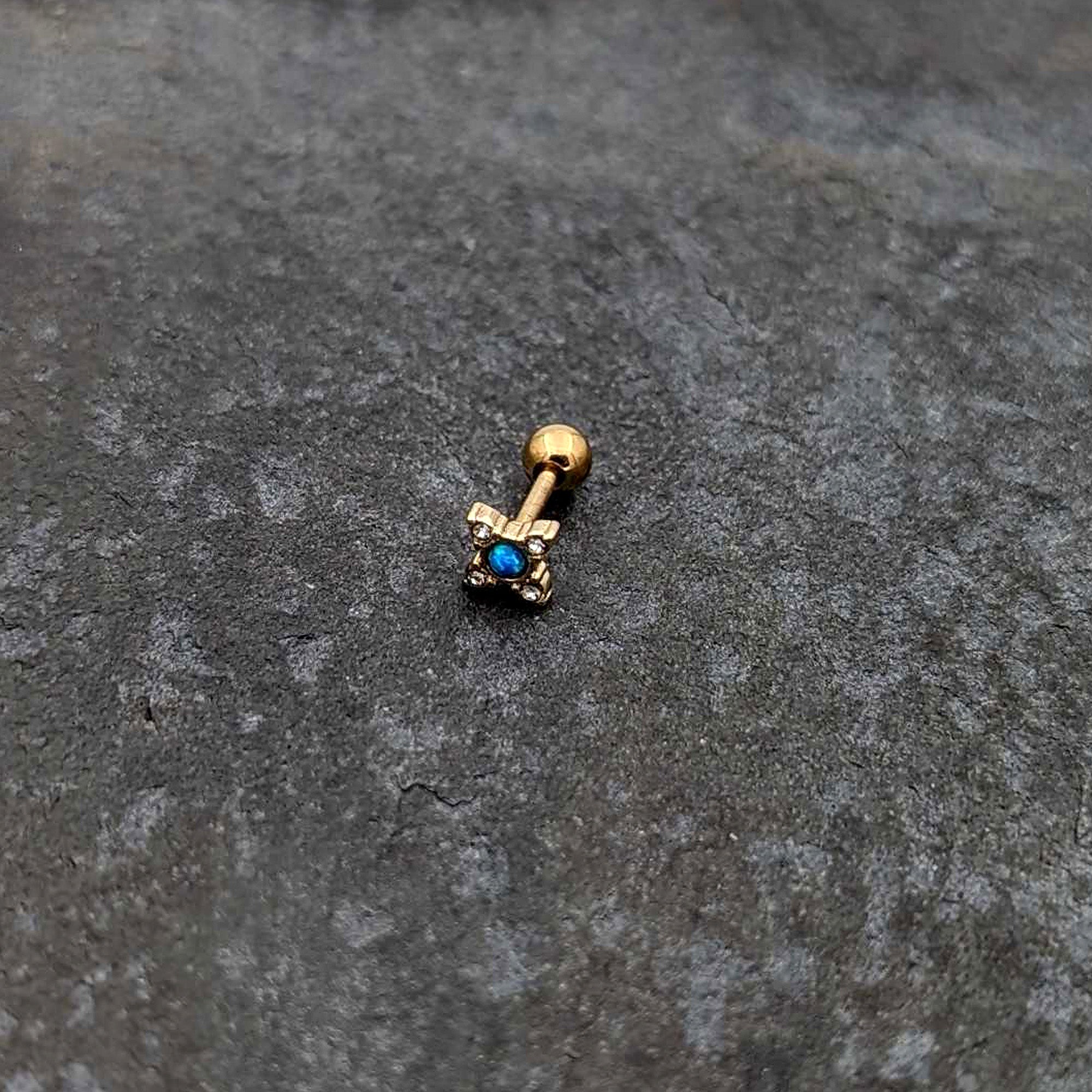 BodyCandy 16G 1/4 Blue Synthetic Opal Gold Tone Rhombus Cartilage Earring — alternative angle