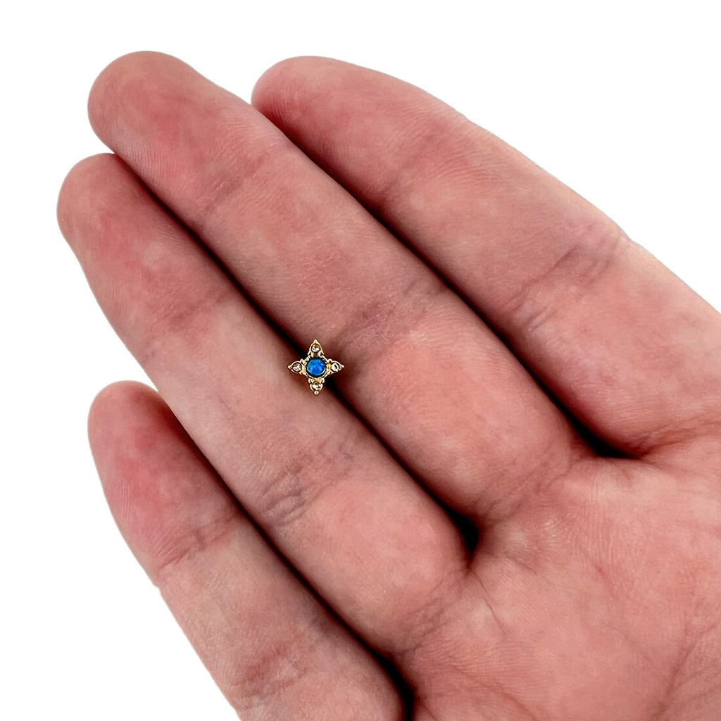 BodyCandy 16G 1/4 Blue Synthetic Opal Gold Tone Rhombus Cartilage Earring — size reference