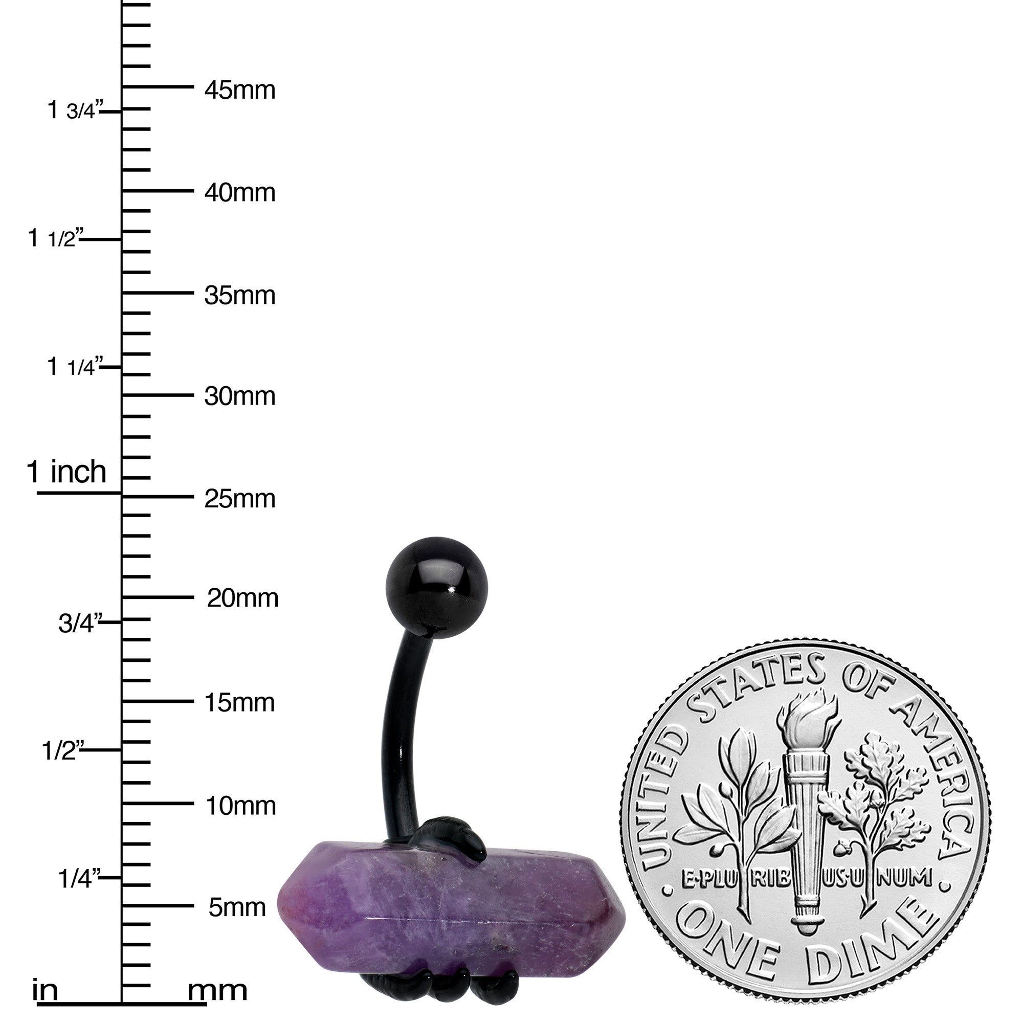 BodyCandy Purple Amethyst Stone Black Claw Belly Ring — detail close-up