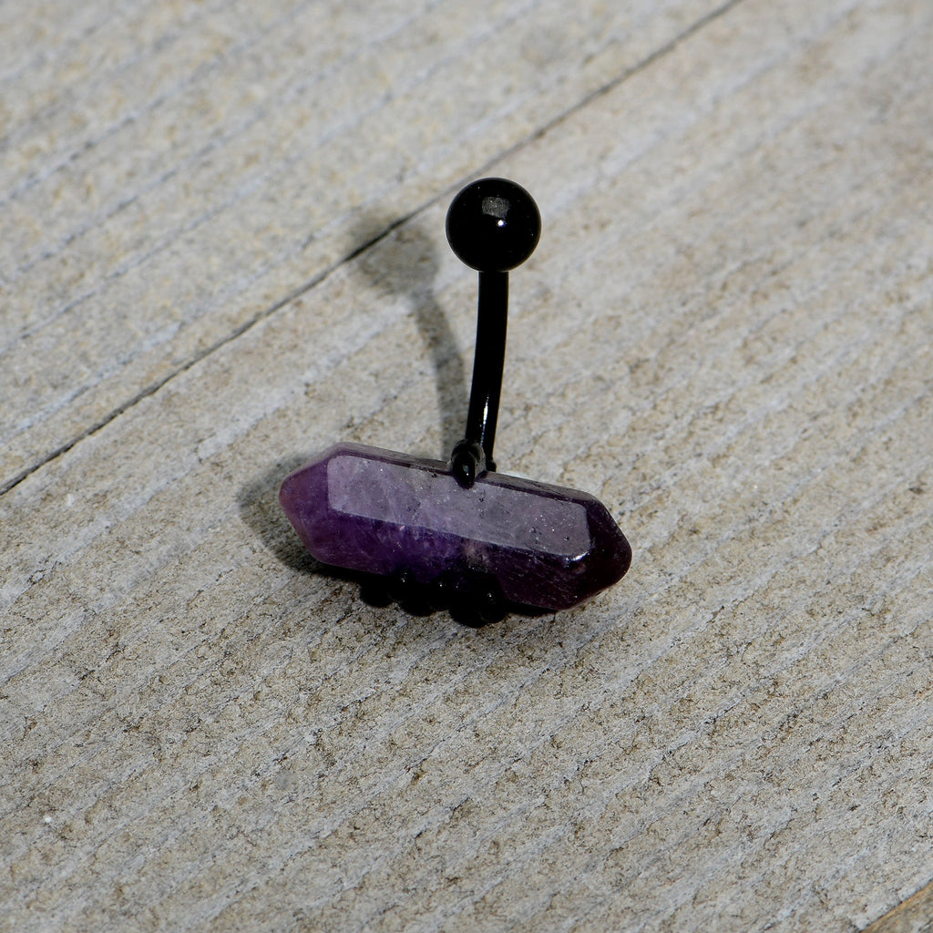 BodyCandy Purple Amethyst Stone Black Claw Belly Ring — back view