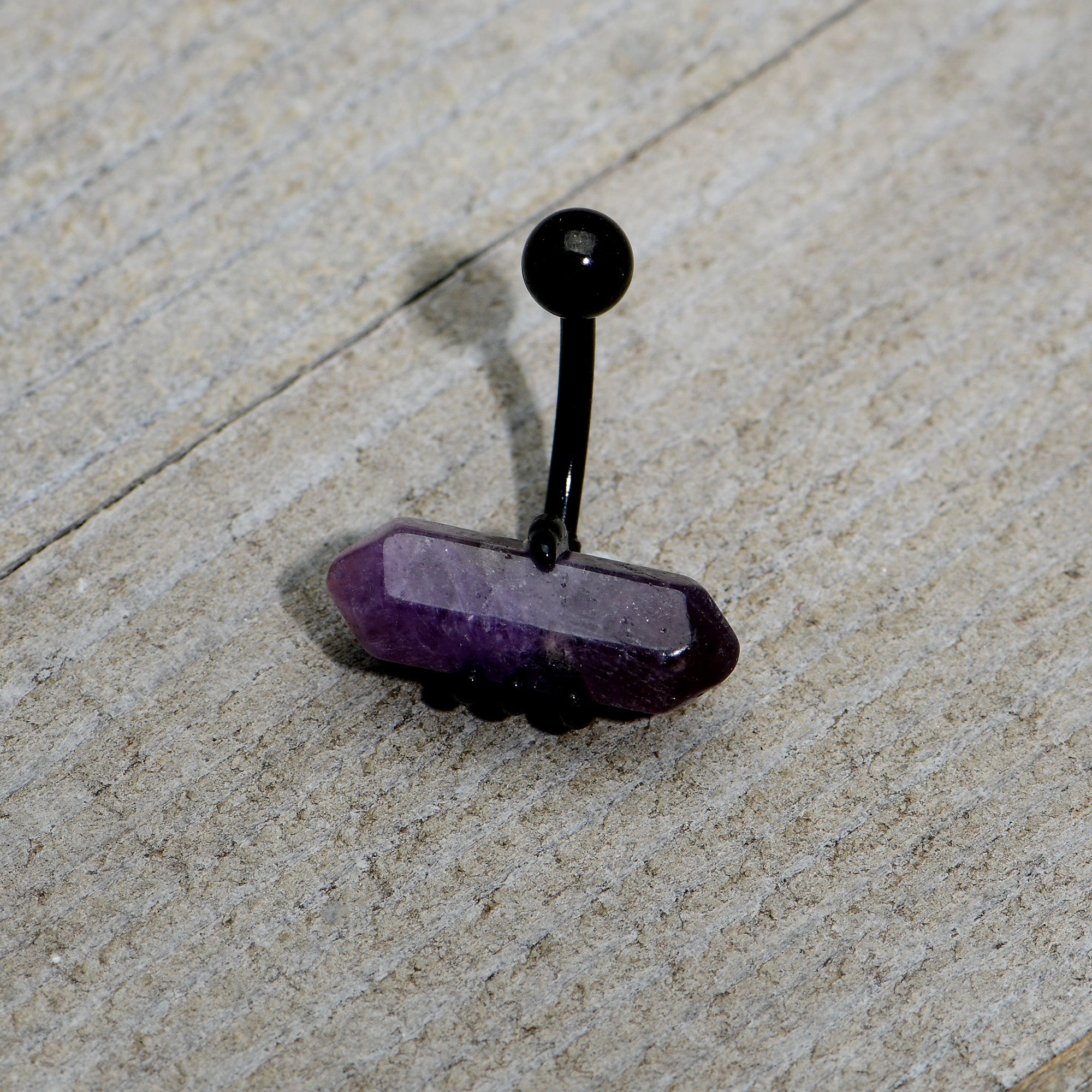 BodyCandy Purple Amethyst Stone Black Claw Belly Ring — back view