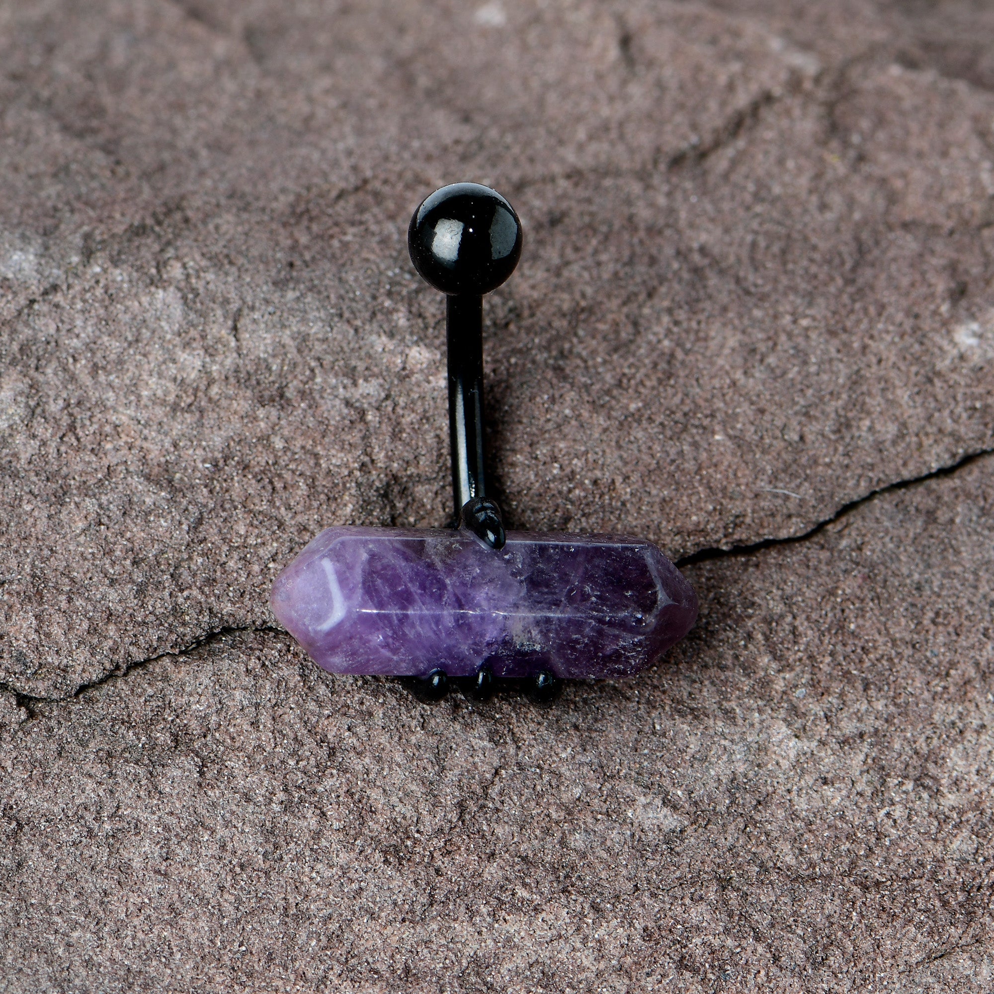 BodyCandy Purple Amethyst Stone Black Claw Belly Ring — in-use photo