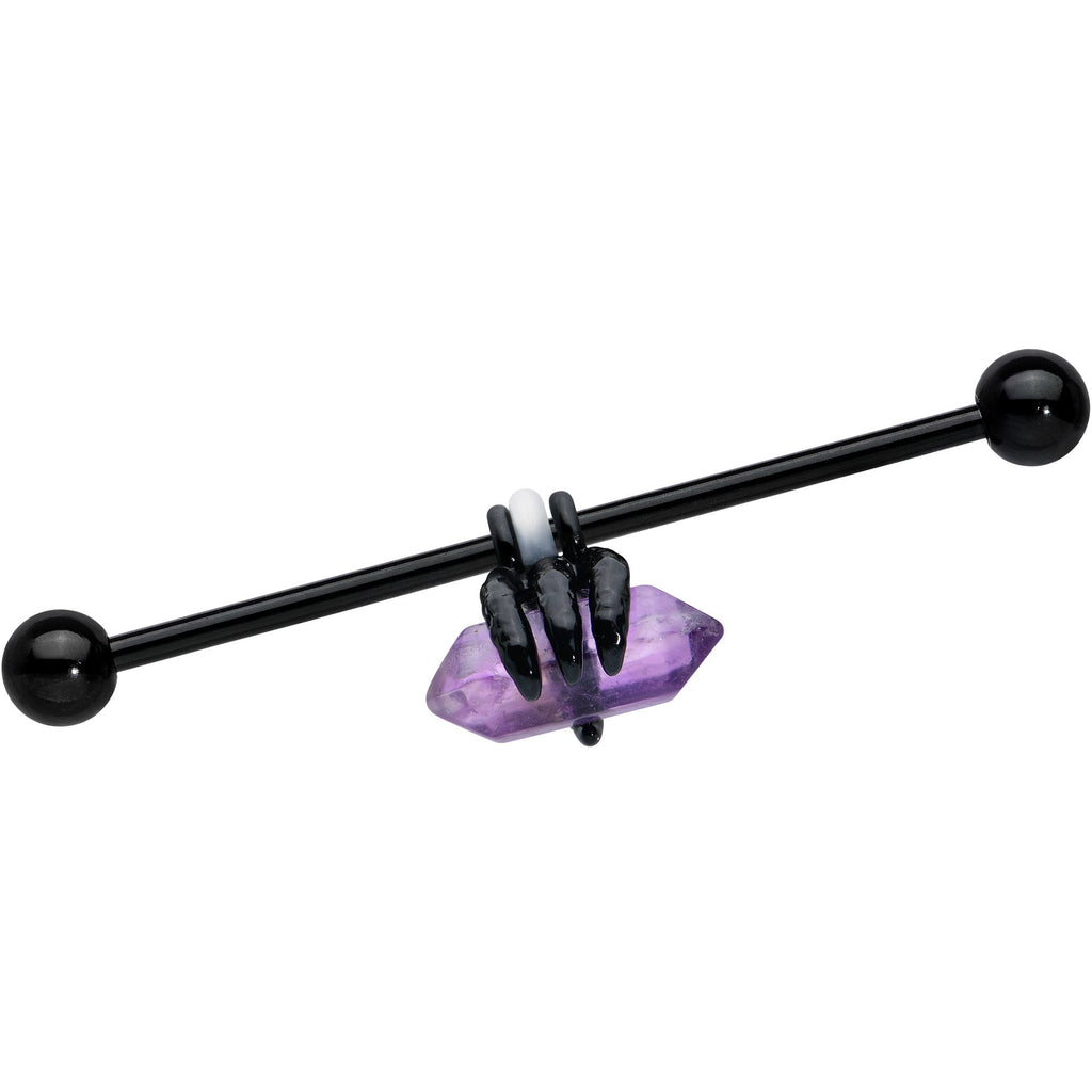 BodyCandy 14G Purple Amethyst Black Claw Industrial Barbell 38mm — main product shot