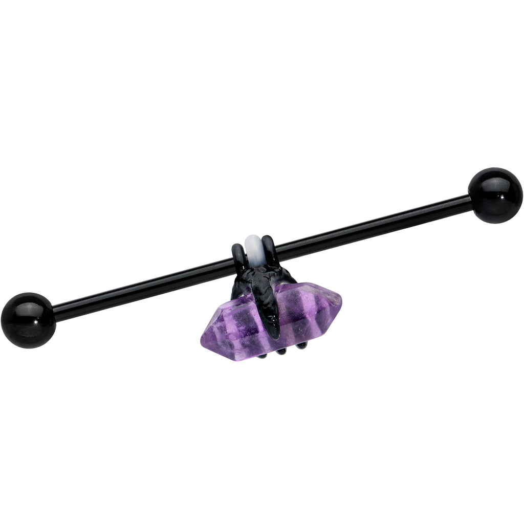 BodyCandy 14G Purple Amethyst Black Claw Industrial Barbell 38mm — detail close-up