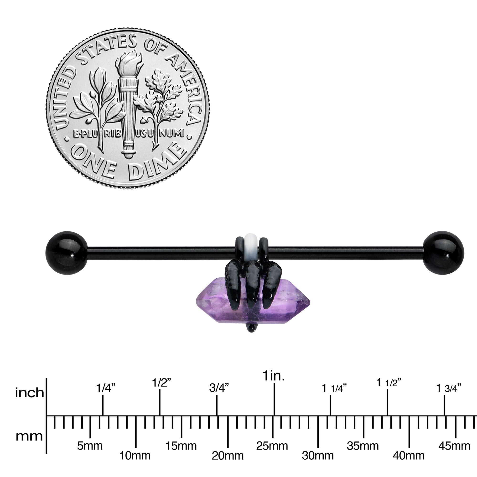 BodyCandy 14G Purple Amethyst Black Claw Industrial Barbell 38mm — lifestyle context