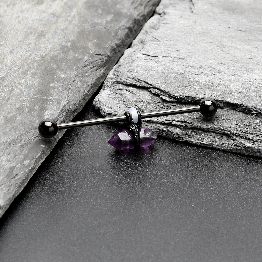 BodyCandy 14G Purple Amethyst Black Claw Industrial Barbell 38mm — side view