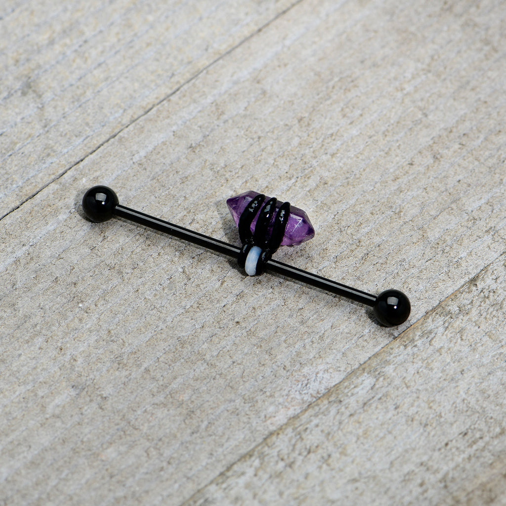 BodyCandy 14G Purple Amethyst Black Claw Industrial Barbell 38mm — back view