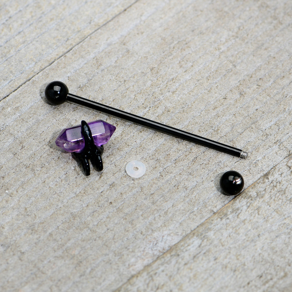 BodyCandy 14G Purple Amethyst Black Claw Industrial Barbell 38mm — alternative angle