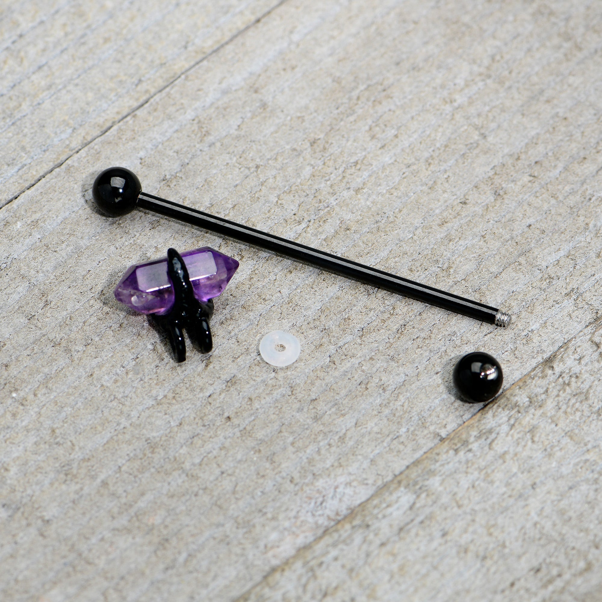 BodyCandy 14G Purple Amethyst Black Claw Industrial Barbell 38mm — alternative angle