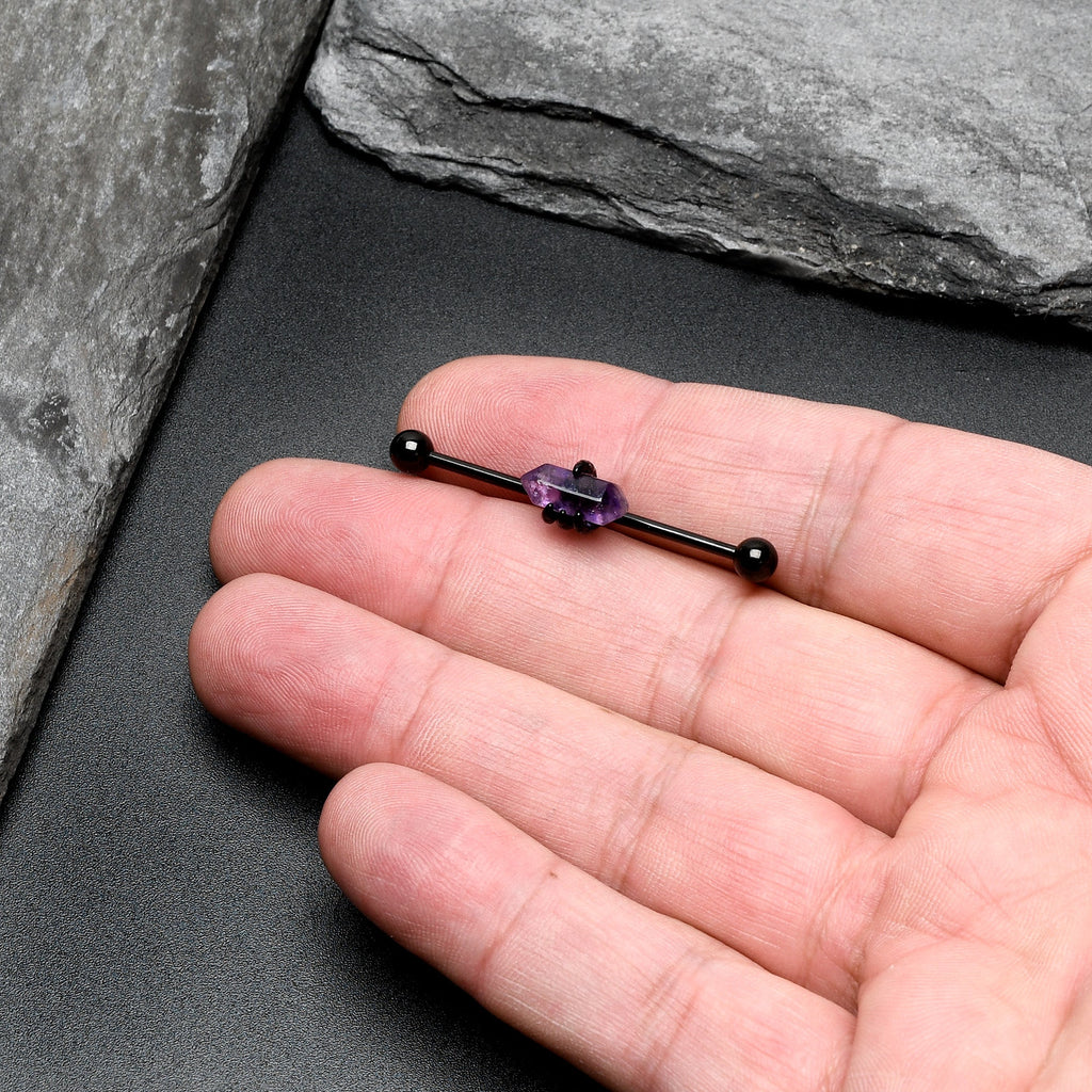 BodyCandy 14G Purple Amethyst Black Claw Industrial Barbell 38mm — size reference