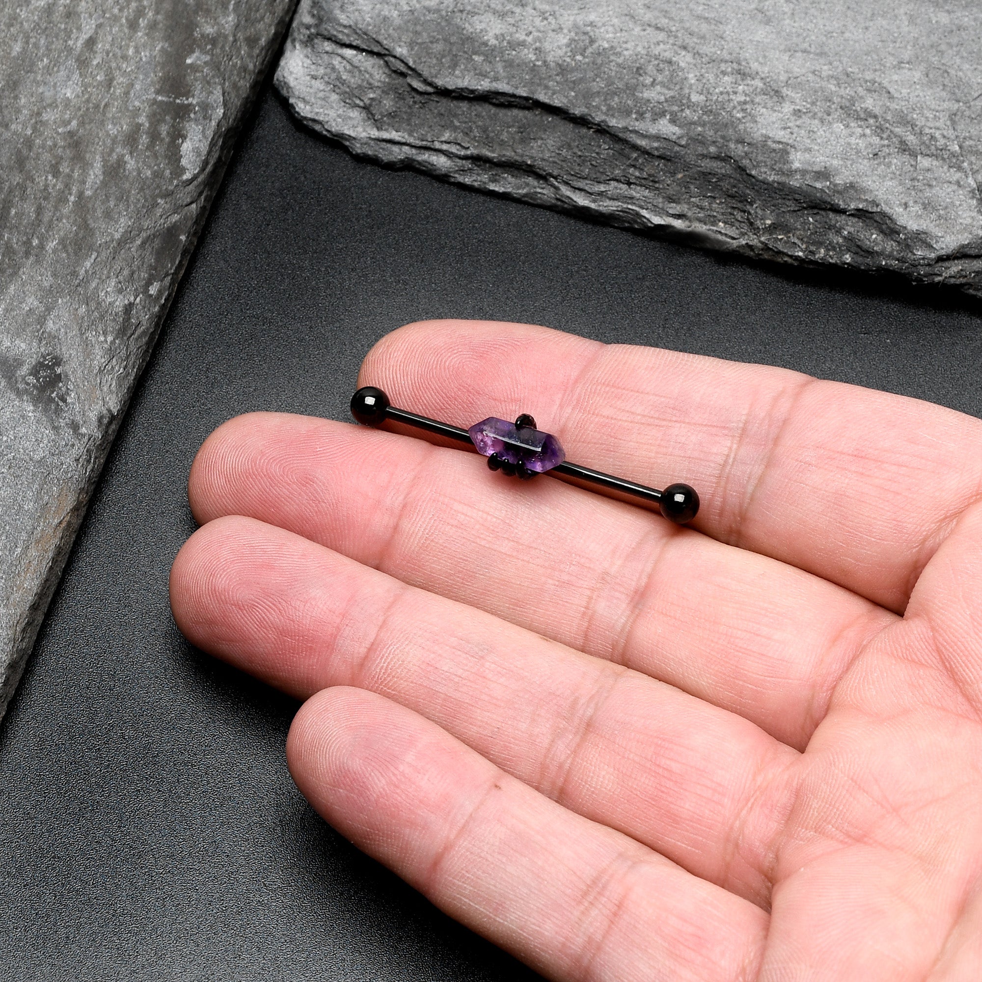 BodyCandy 14G Purple Amethyst Black Claw Industrial Barbell 38mm — size reference