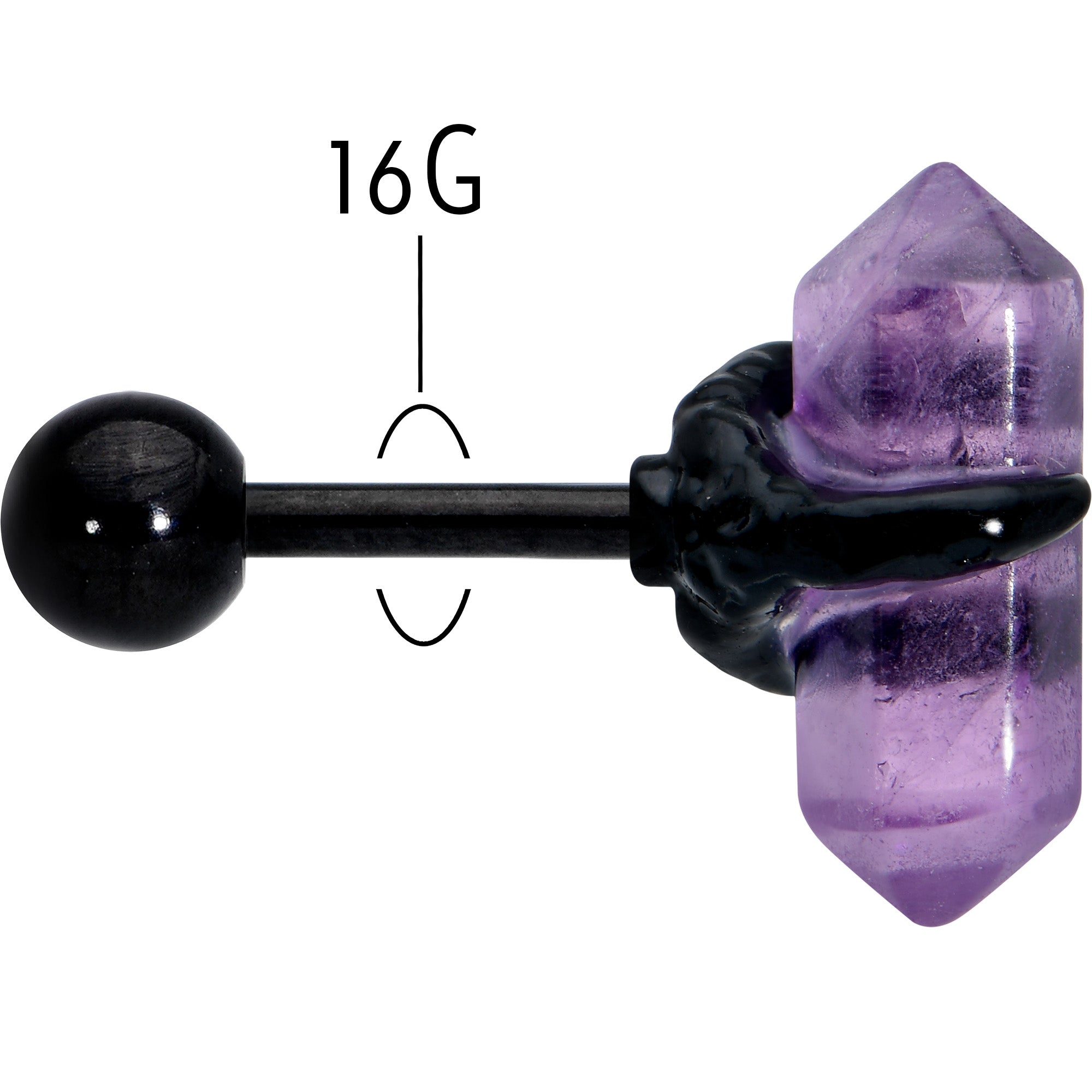 BodyCandy 16G 1/4 Purple Amethyst Black Claw Obelisk Cartilage Earring — back view