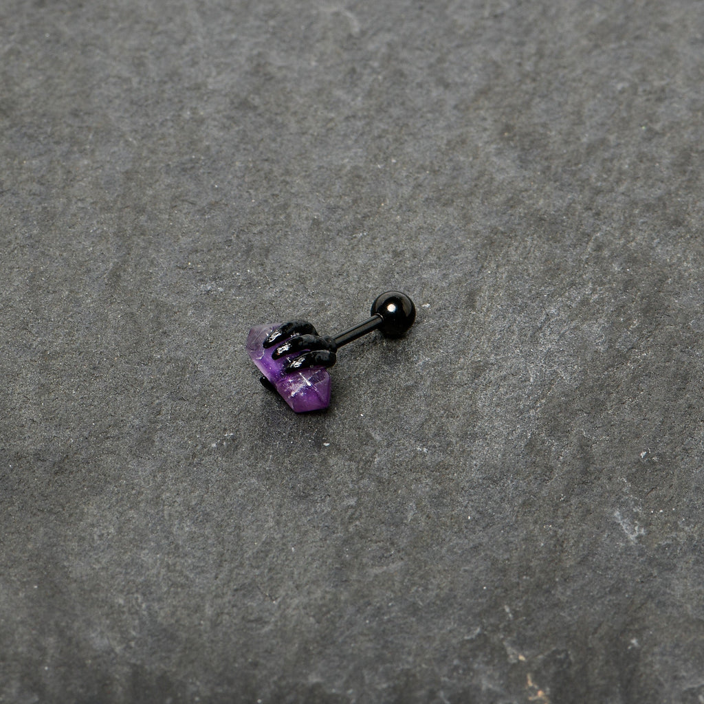BodyCandy 16G 1/4 Purple Amethyst Black Claw Obelisk Cartilage Earring — alternative angle
