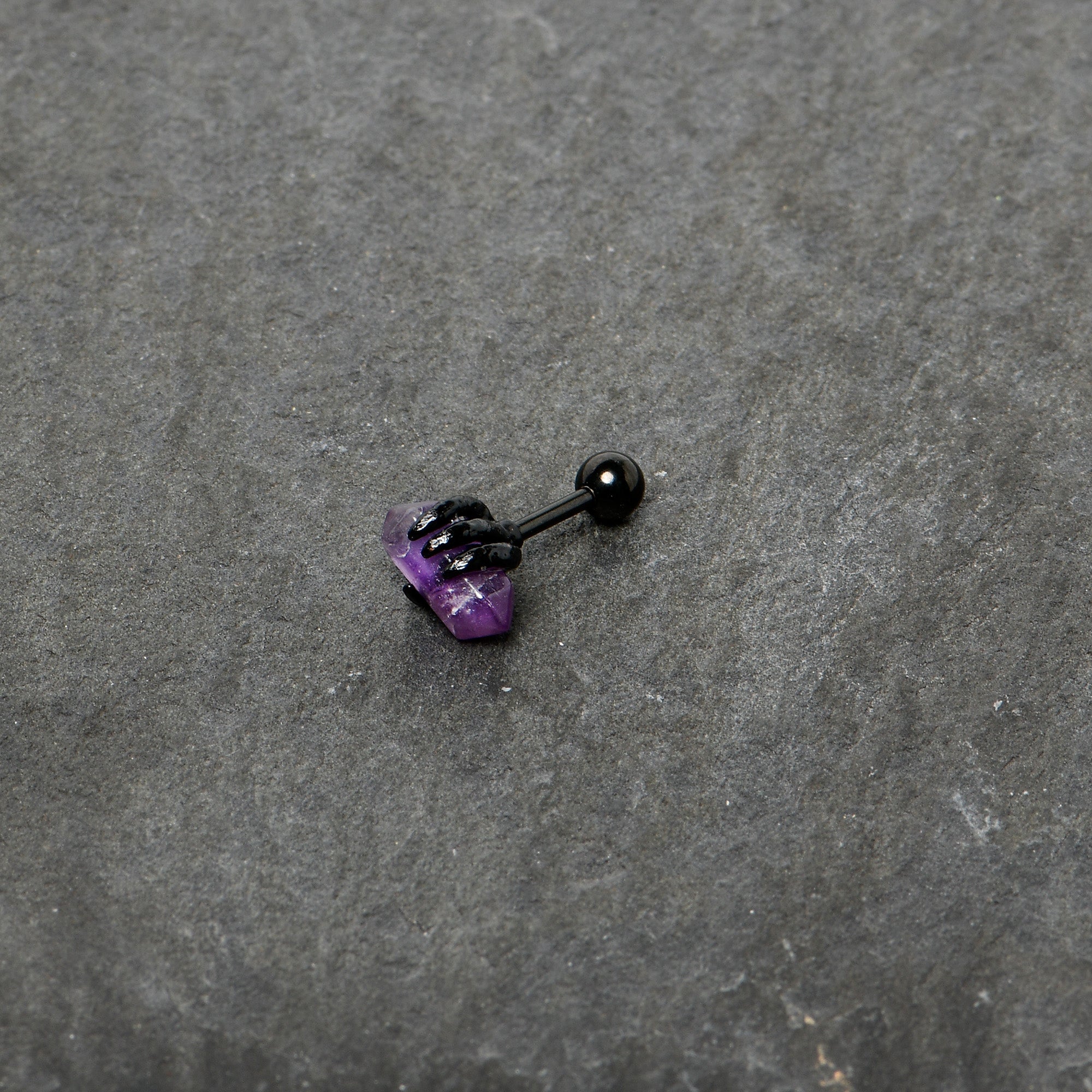 BodyCandy 16G 1/4 Purple Amethyst Black Claw Obelisk Cartilage Earring — alternative angle