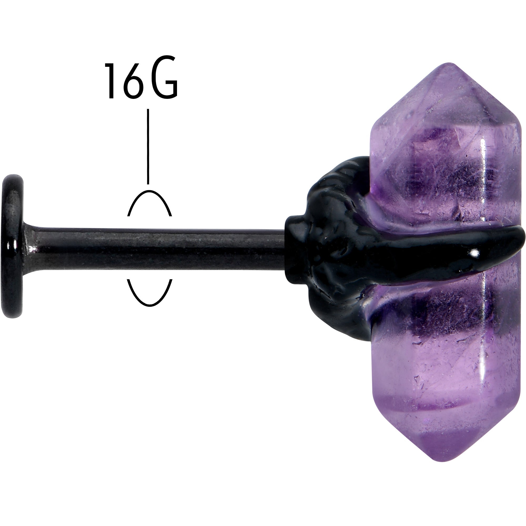 BodyCandy 16G 5/16 Purple Amethyst Black Claw Obelisk Labret Monroe Tragus — back view
