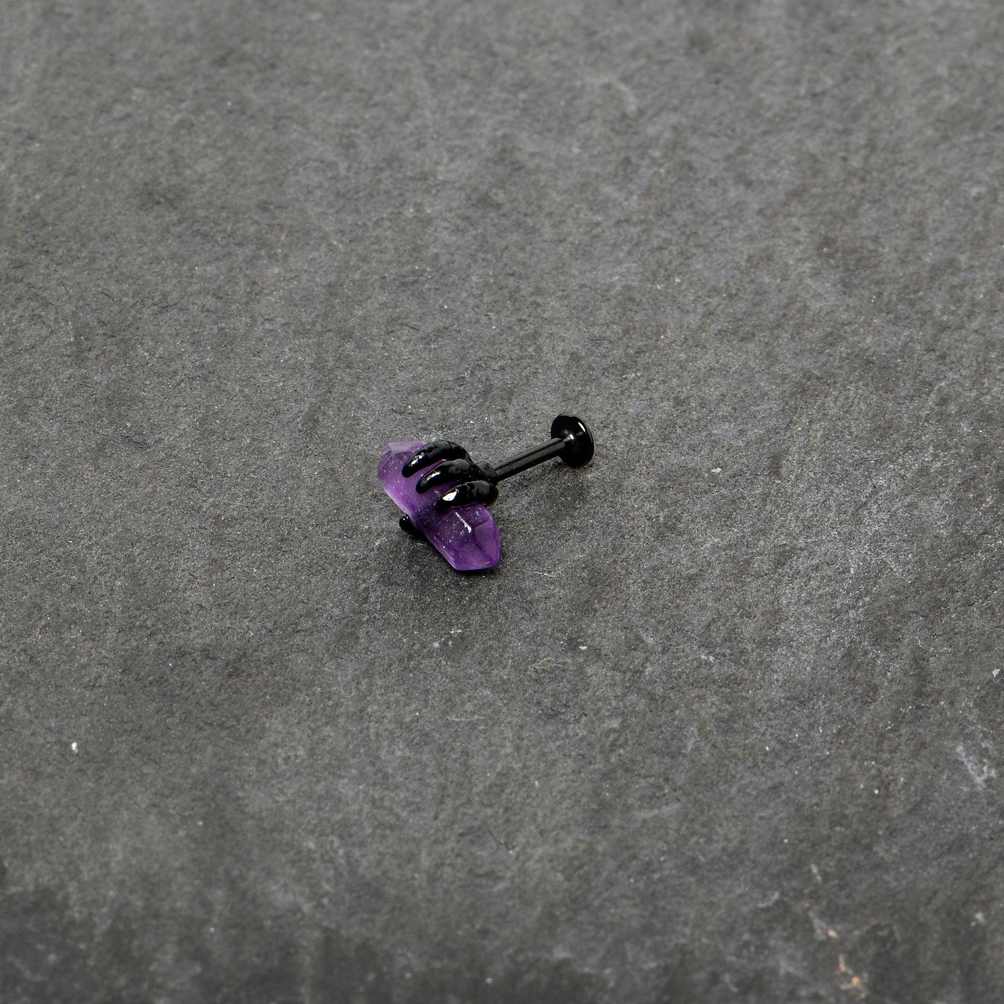 BodyCandy 16G 5/16 Purple Amethyst Black Claw Obelisk Labret Monroe Tragus — alternative angle