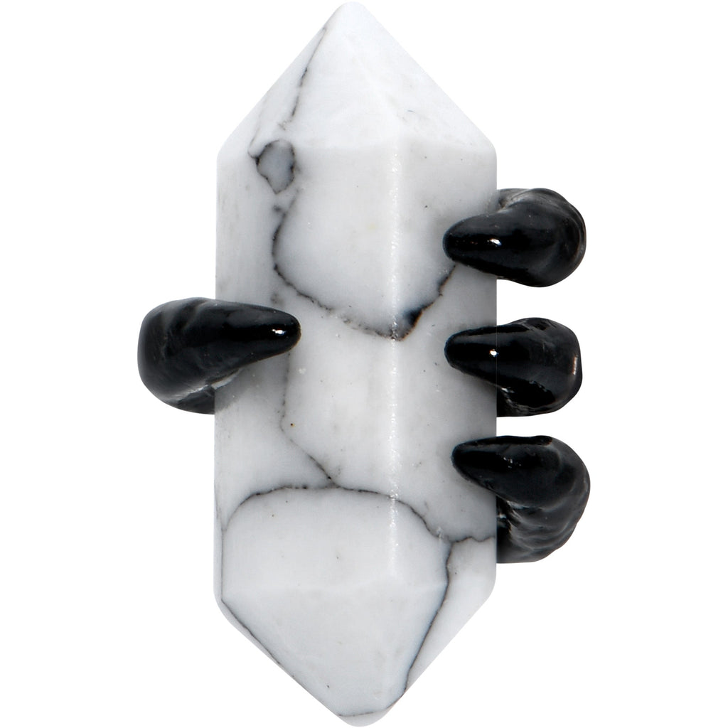 BodyCandy 16G 5/16 White Howlite Black Claw Obelisk Labret Monroe Tragus — detail close-up