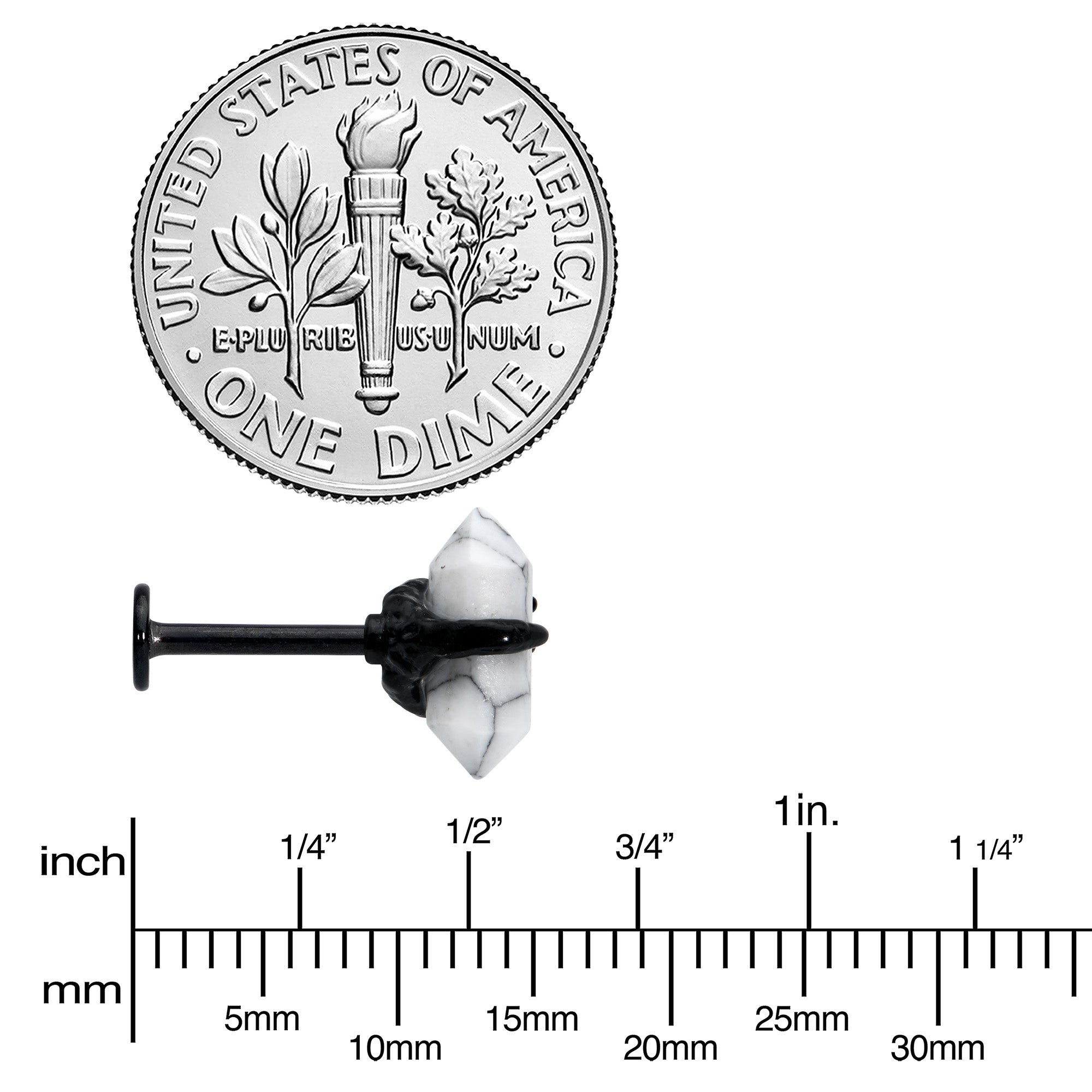 BodyCandy 16G 5/16 White Howlite Black Claw Obelisk Labret Monroe Tragus — side view