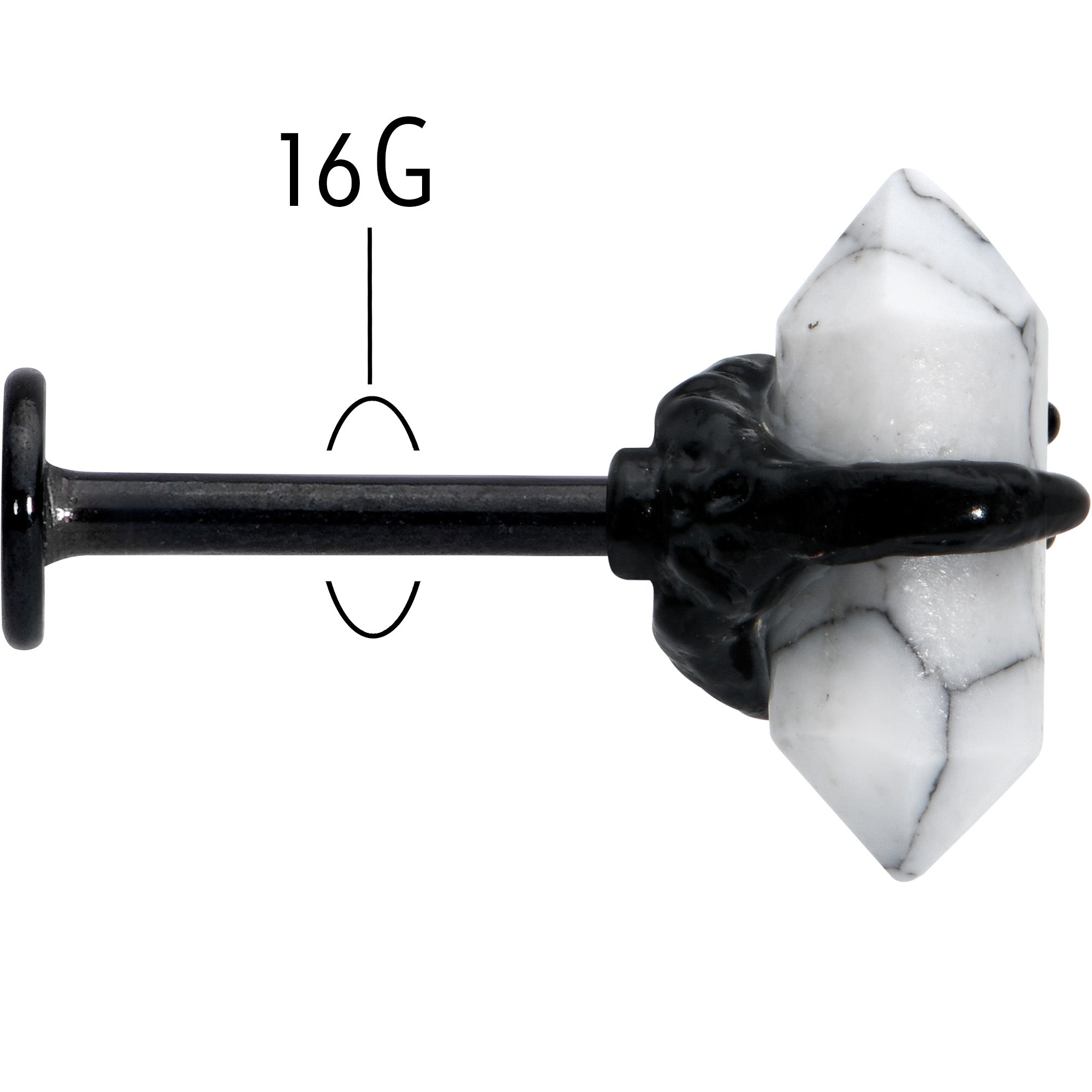 BodyCandy 16G 5/16 White Howlite Black Claw Obelisk Labret Monroe Tragus — back view