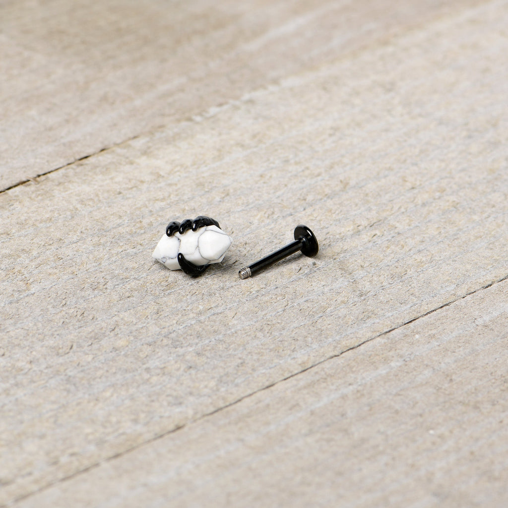 BodyCandy 16G 5/16 White Howlite Black Claw Obelisk Labret Monroe Tragus — in-use photo