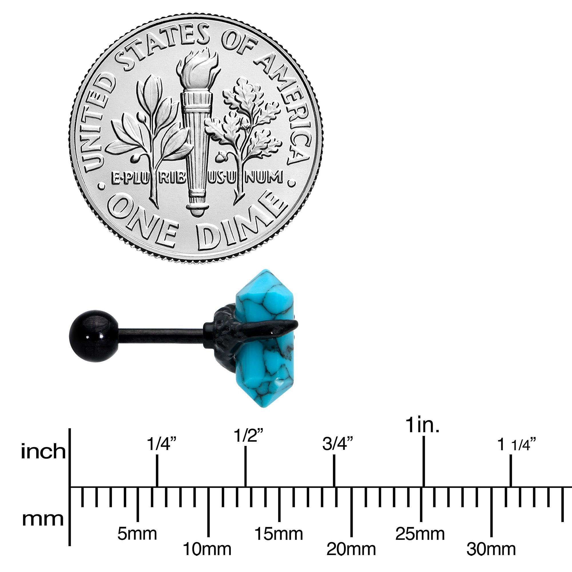 BodyCandy 16G 1/4 Blue Turquoise Black Claw Obelisk Cartilage Earring — side view