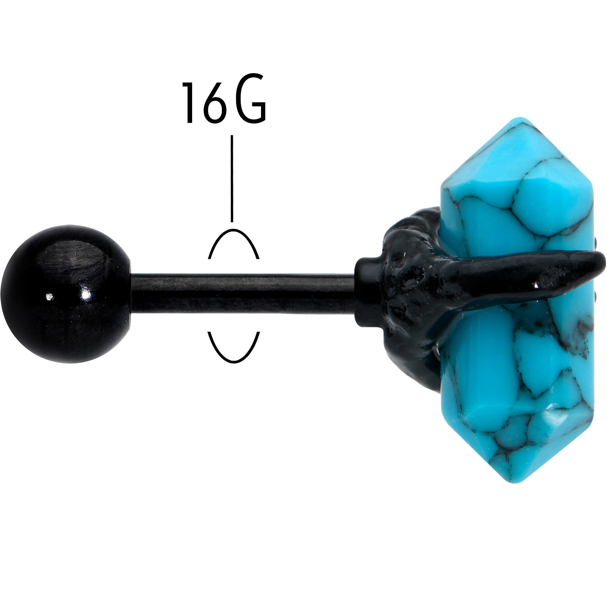 BodyCandy 16G 1/4 Blue Turquoise Black Claw Obelisk Cartilage Earring — back view