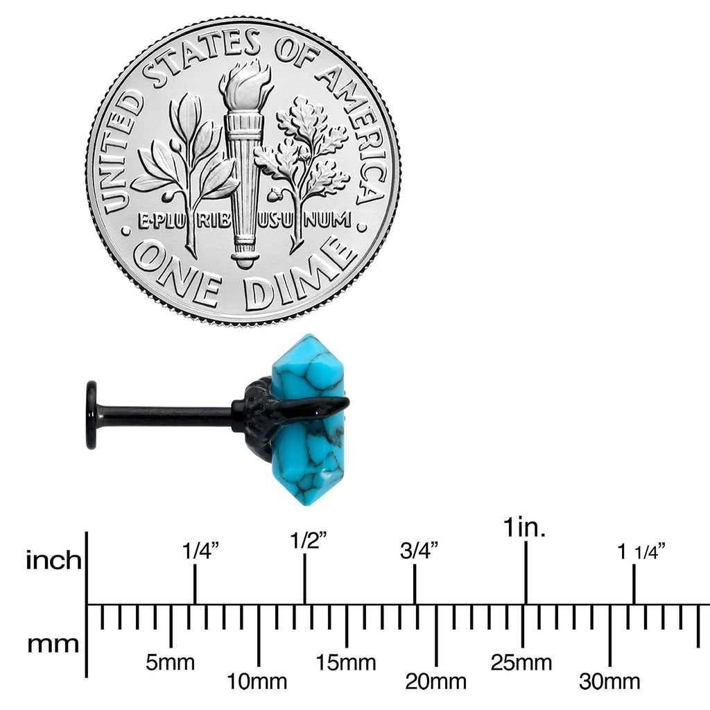 BodyCandy 16G 5/16 Blue Turquoise Black Claw Obelisk Labret Monroe Tragus — side view
