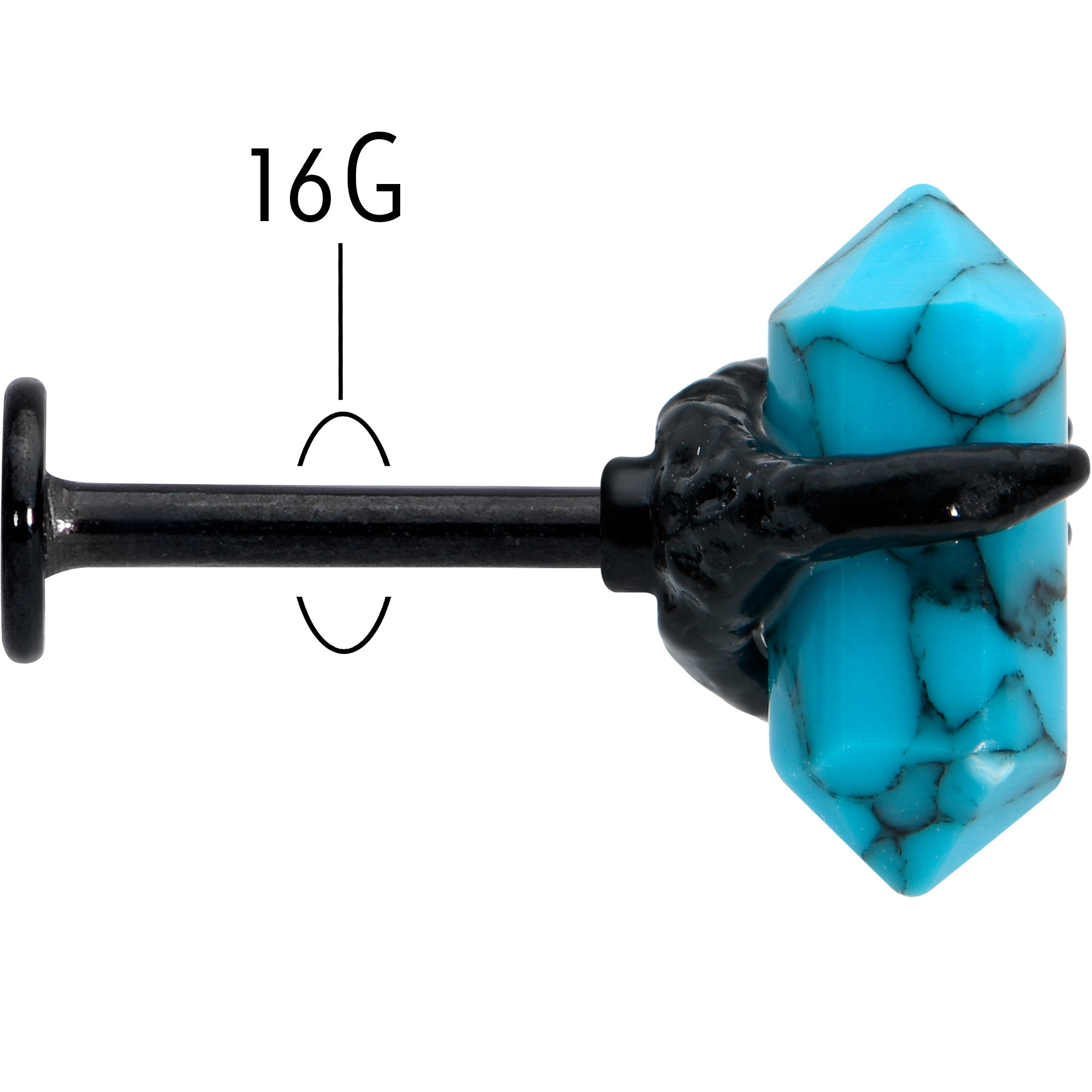 BodyCandy 16G 5/16 Blue Turquoise Black Claw Obelisk Labret Monroe Tragus — back view