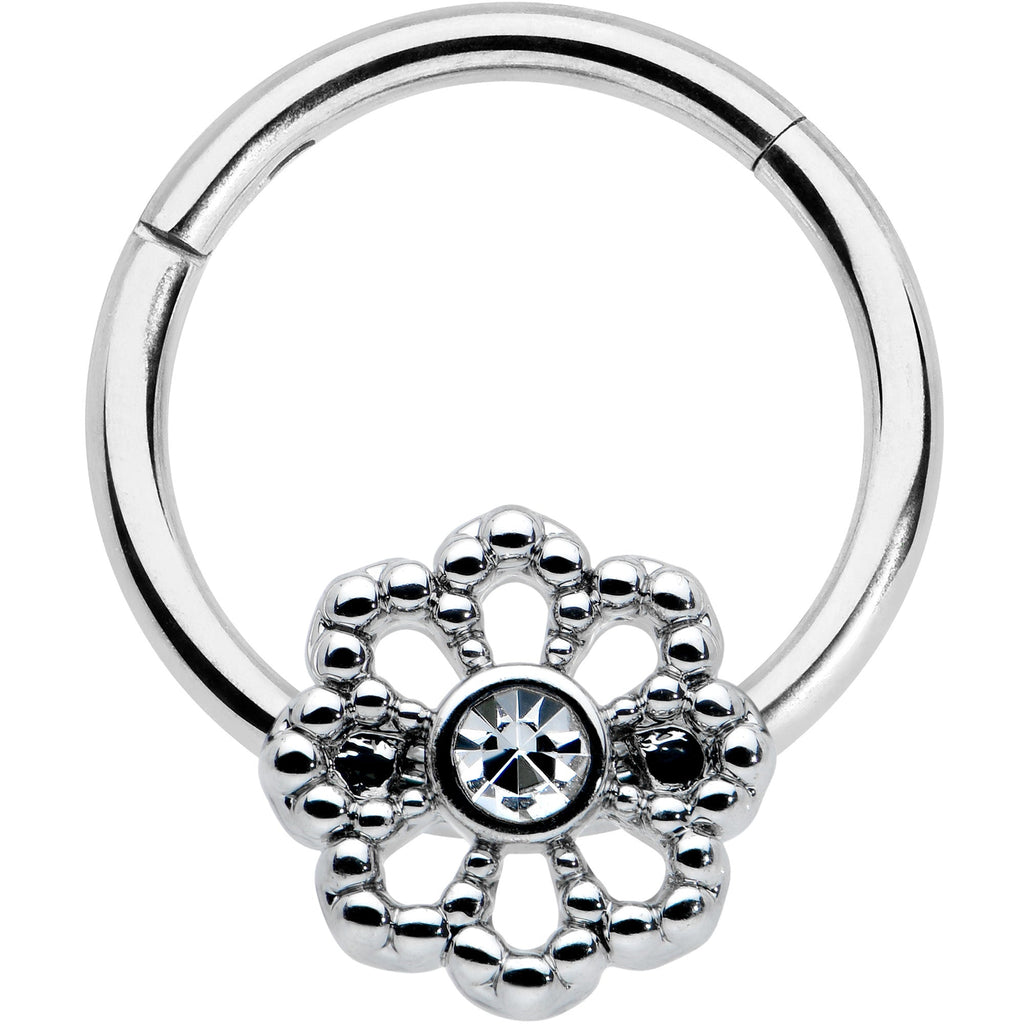 BodyCandy 16G 3/8 Clear Gem Epic Fabulous Flower Hinged Segment Ring — main product shot