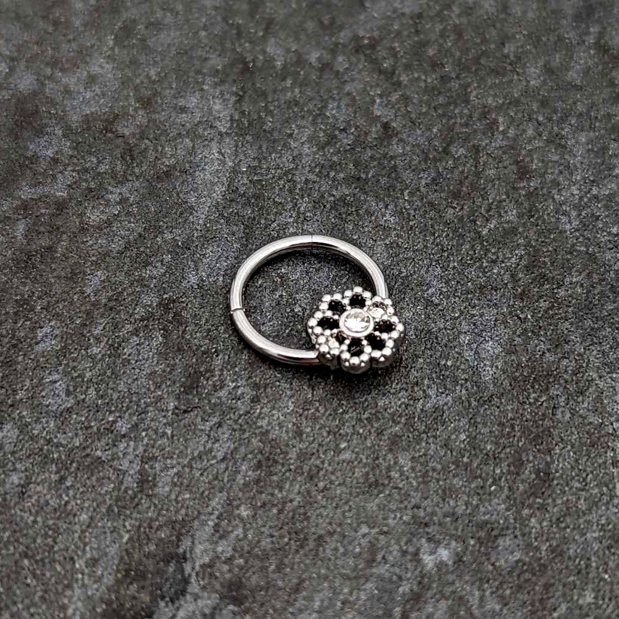 BodyCandy 16G 3/8 Clear Gem Epic Fabulous Flower Hinged Segment Ring — side view