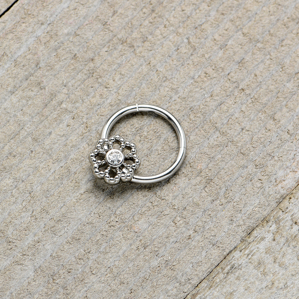 BodyCandy 16G 3/8 Clear Gem Epic Fabulous Flower Hinged Segment Ring — alternative angle