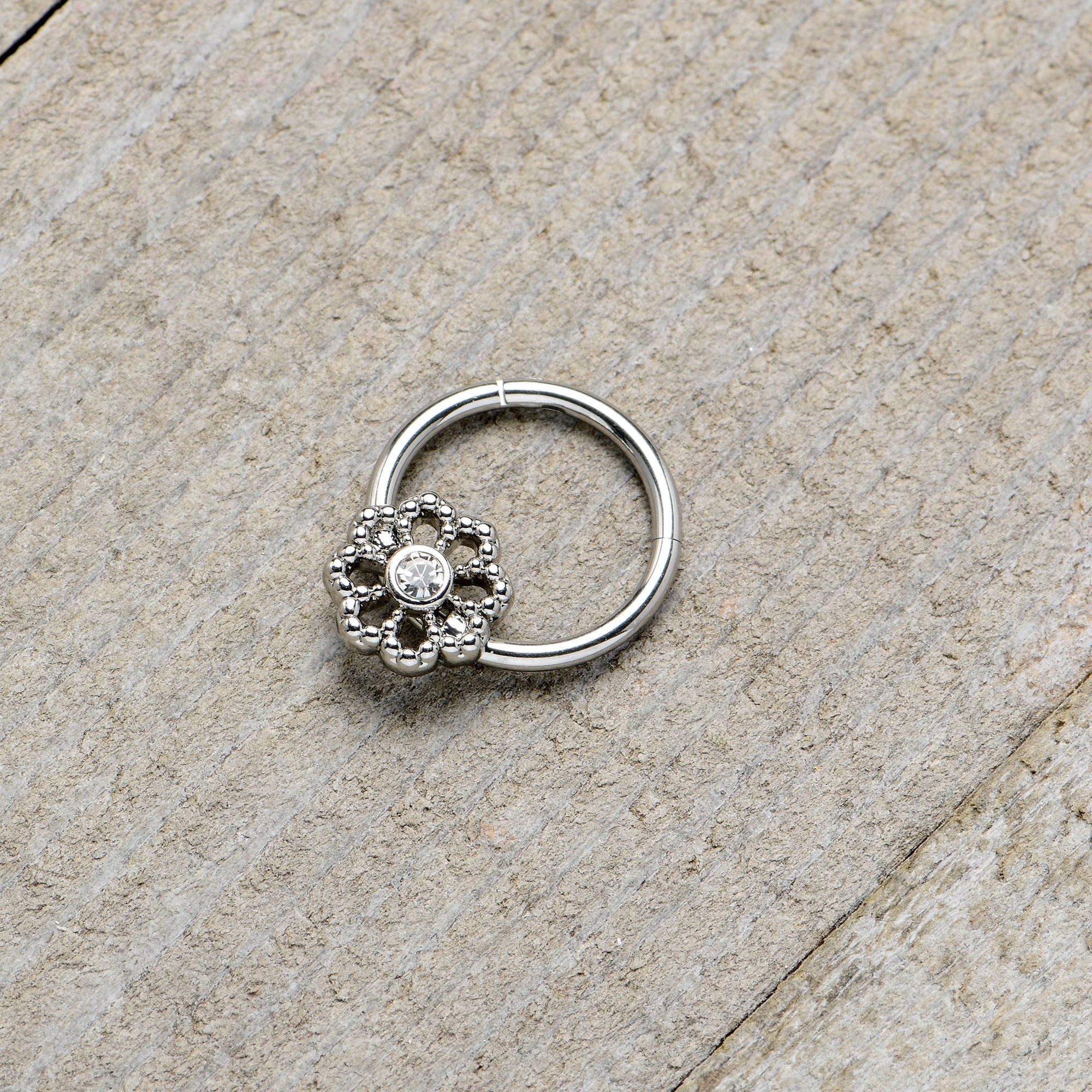BodyCandy 16G 3/8 Clear Gem Epic Fabulous Flower Hinged Segment Ring — alternative angle