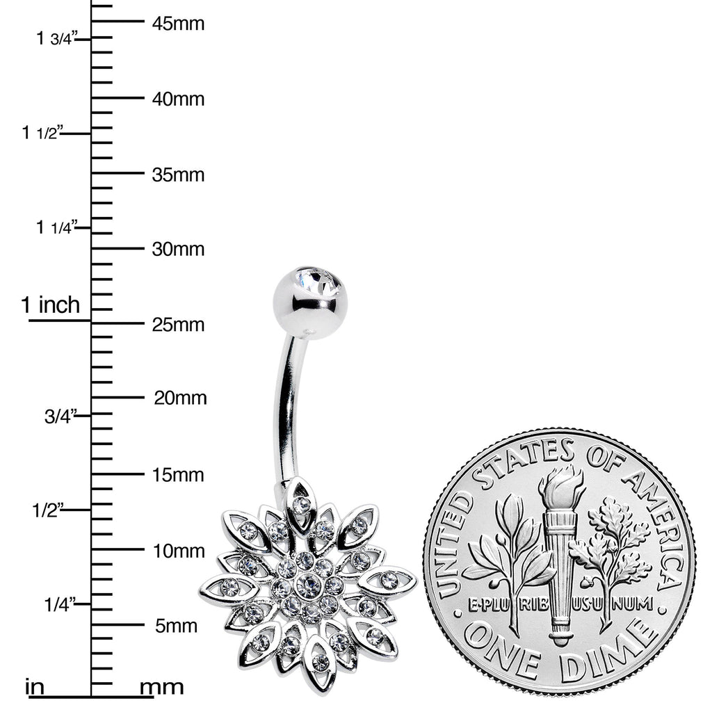 BodyCandy Clear Gem Rococo Starry Flower Baroque Belly Ring — detail close-up