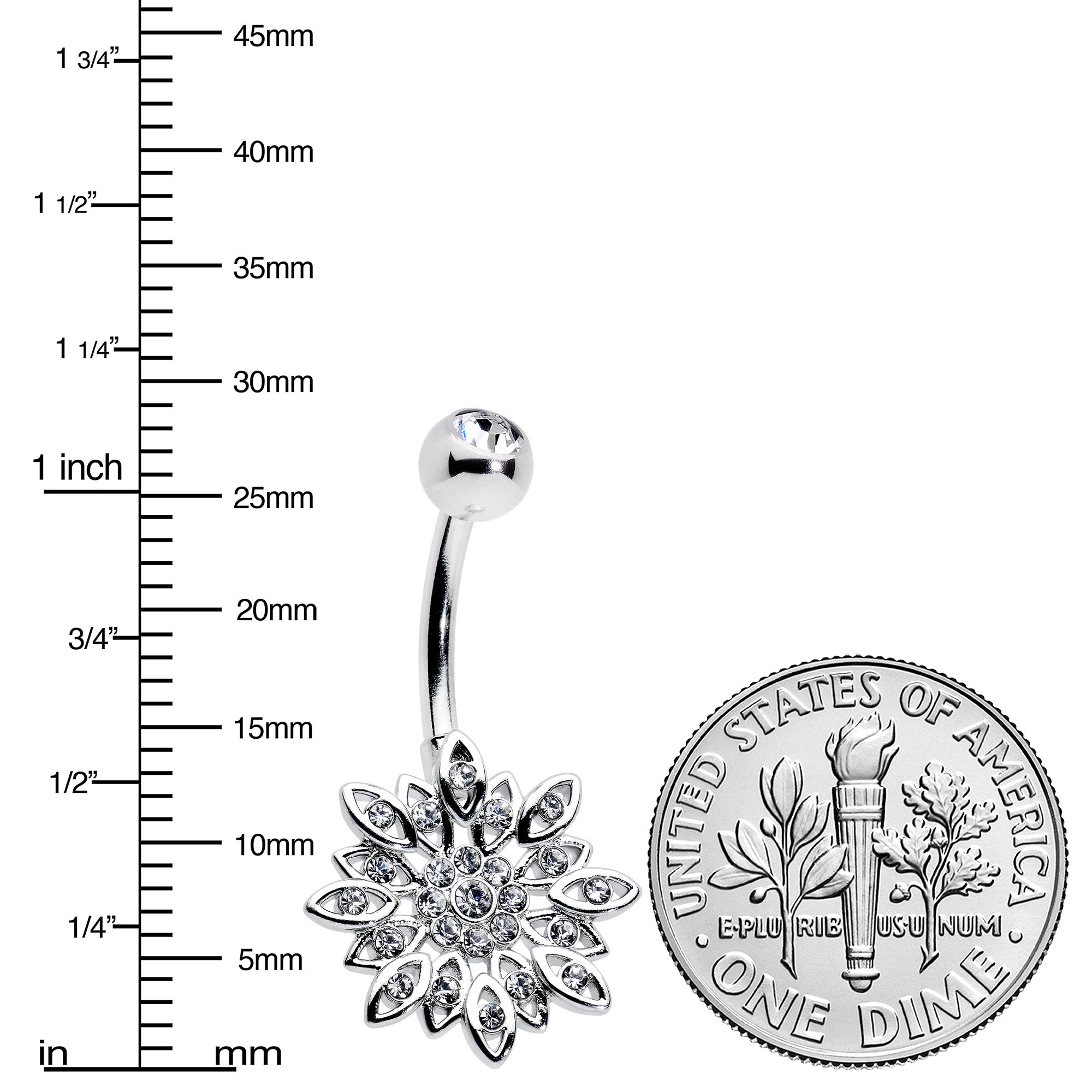 BodyCandy Clear Gem Rococo Starry Flower Baroque Belly Ring — detail close-up