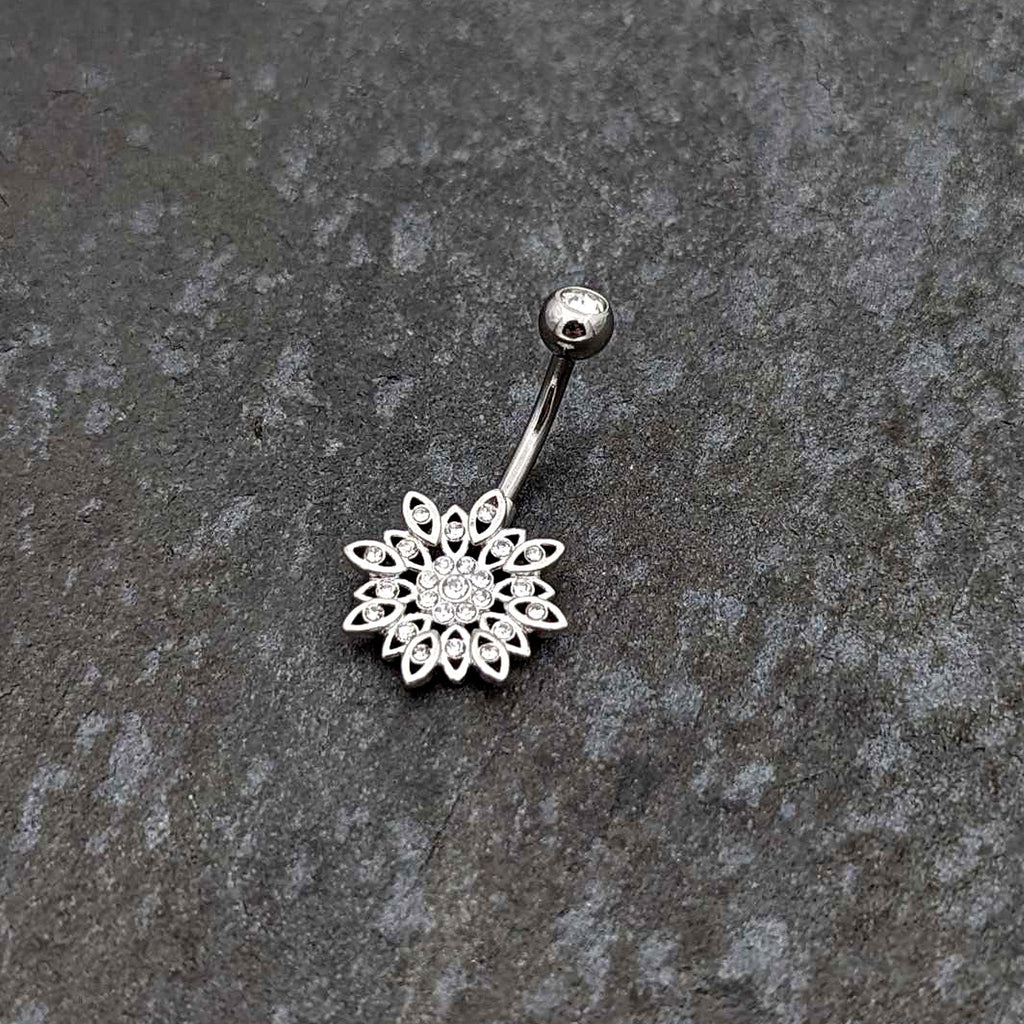 BodyCandy Clear Gem Rococo Starry Flower Baroque Belly Ring — side view