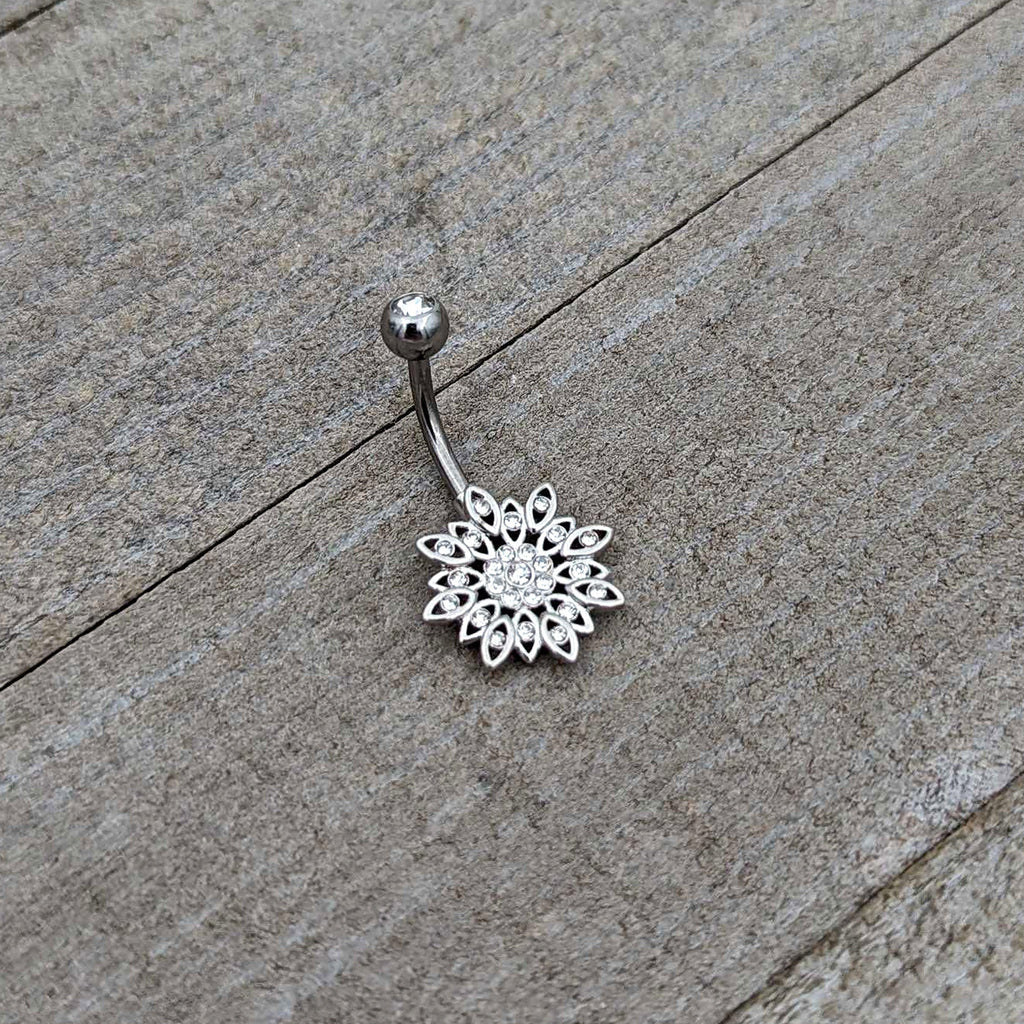 BodyCandy Clear Gem Rococo Starry Flower Baroque Belly Ring — back view