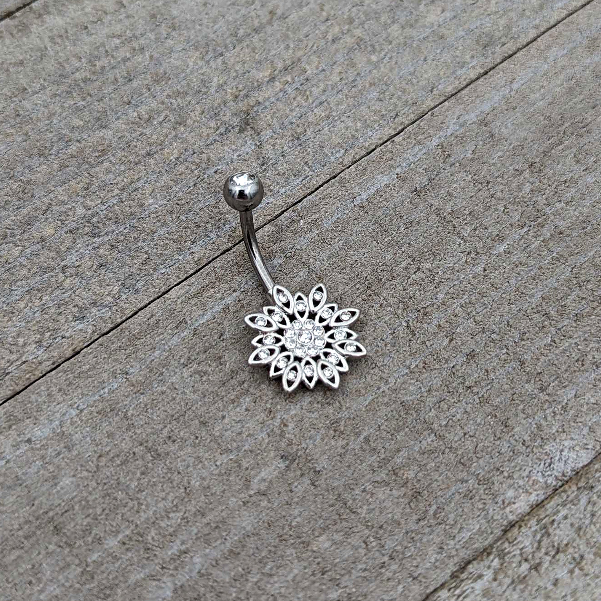 BodyCandy Clear Gem Rococo Starry Flower Baroque Belly Ring — back view