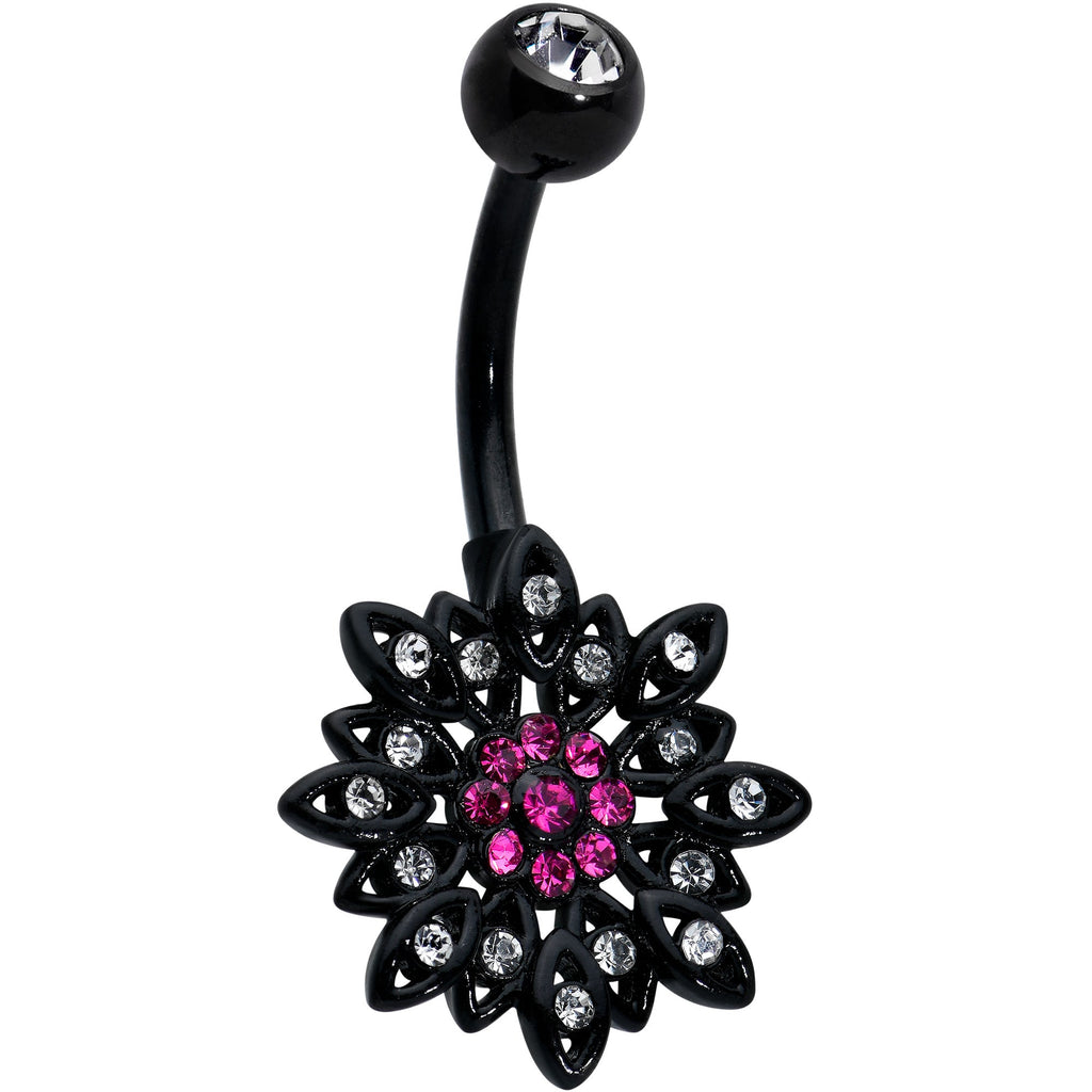 BodyCandy Clear Pink Gem Black Midnight Flower Blooming Belly Ring — main product shot