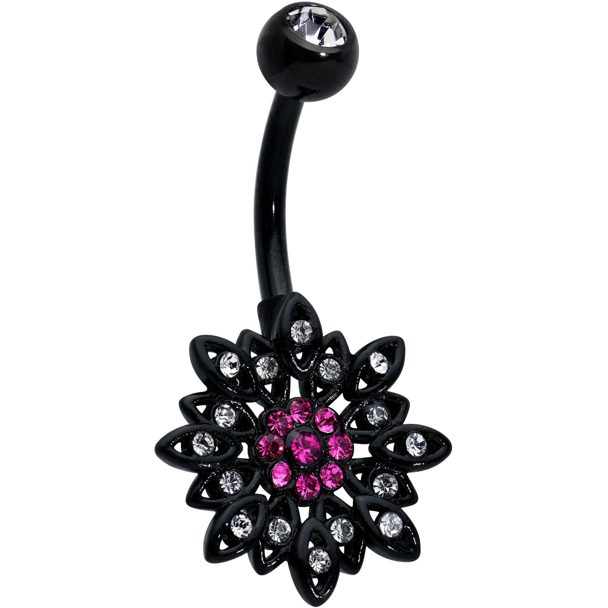 BodyCandy Clear Pink Gem Black Midnight Flower Blooming Belly Ring — main product shot