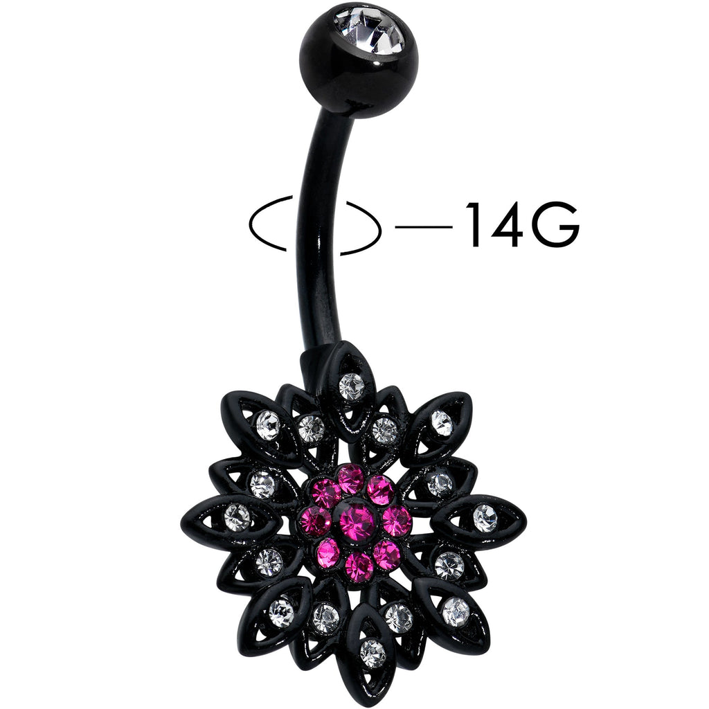BodyCandy Clear Pink Gem Black Midnight Flower Blooming Belly Ring — lifestyle context