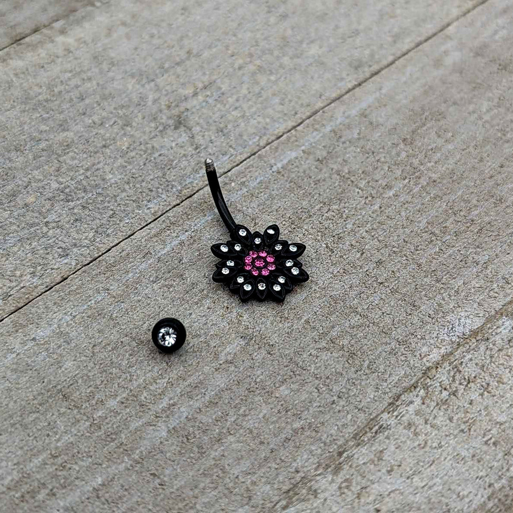 BodyCandy Clear Pink Gem Black Midnight Flower Blooming Belly Ring — alternative angle