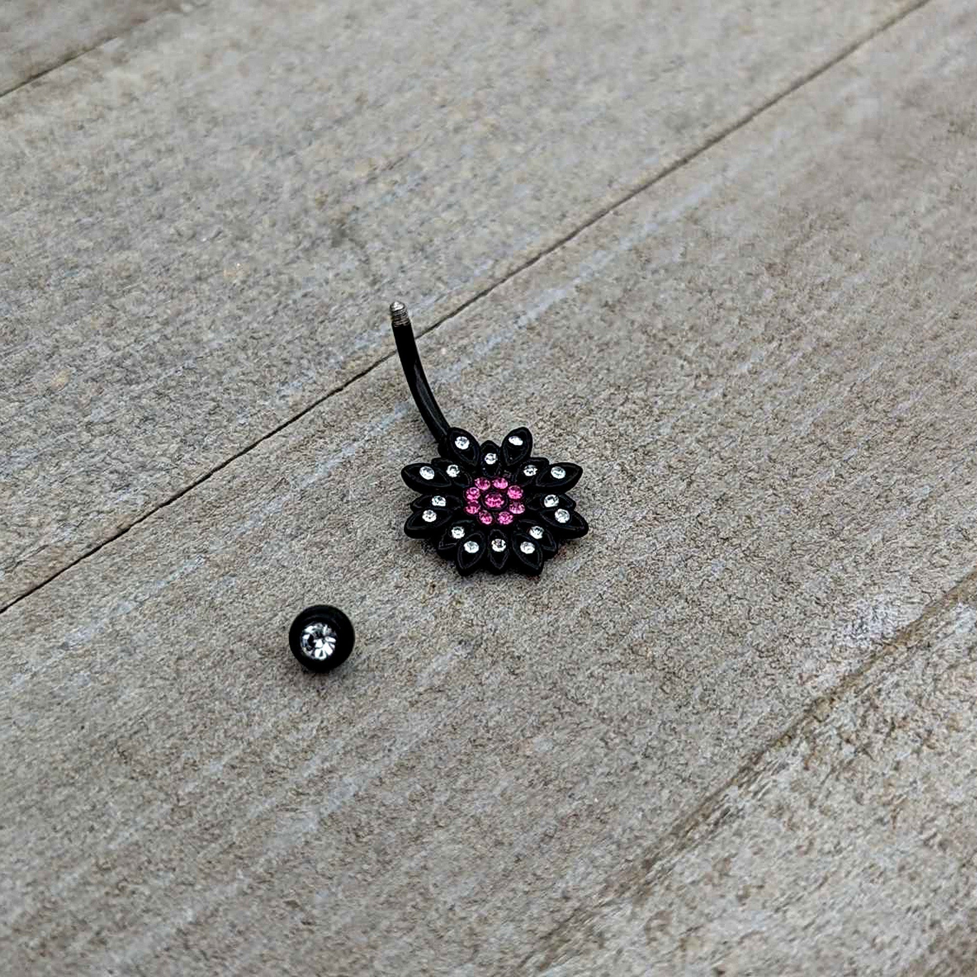 BodyCandy Clear Pink Gem Black Midnight Flower Blooming Belly Ring — alternative angle