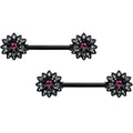 BodyCandy 14G 9/16 Clear Gem Black Midnight Flower Barbell Nipple Ring Set — main product shot