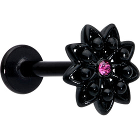 16G 5/16 Pink Gem Black Midnight Flower Labret Monroe Tragus