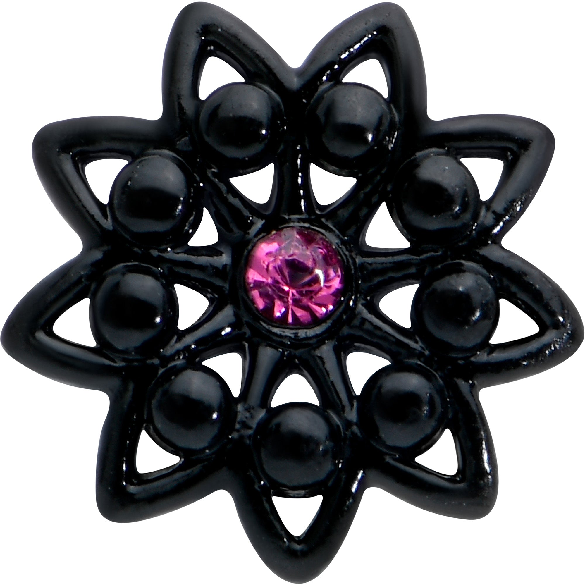 BodyCandy 16G 5/16 Pink Gem Black Midnight Flower Labret Monroe Tragus — detail close-up