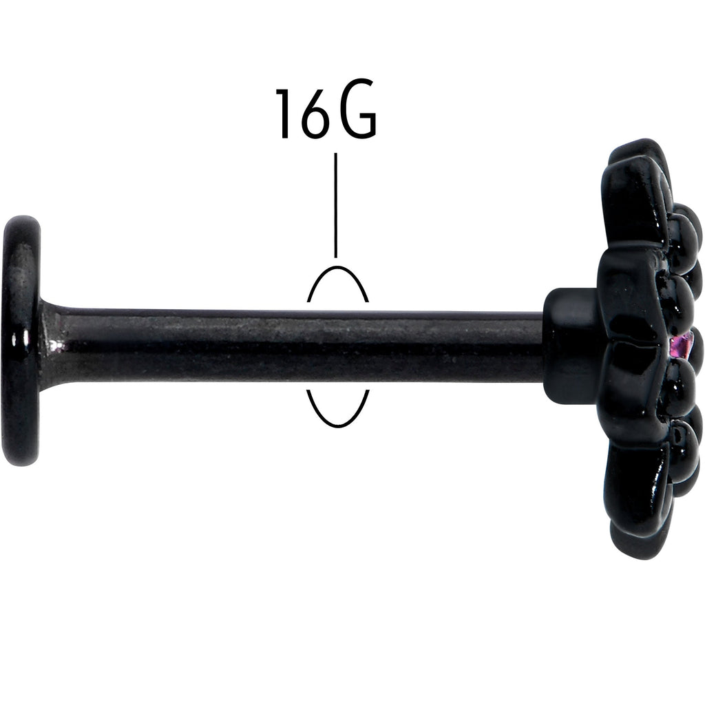 BodyCandy 16G 5/16 Pink Gem Black Midnight Flower Labret Monroe Tragus — back view