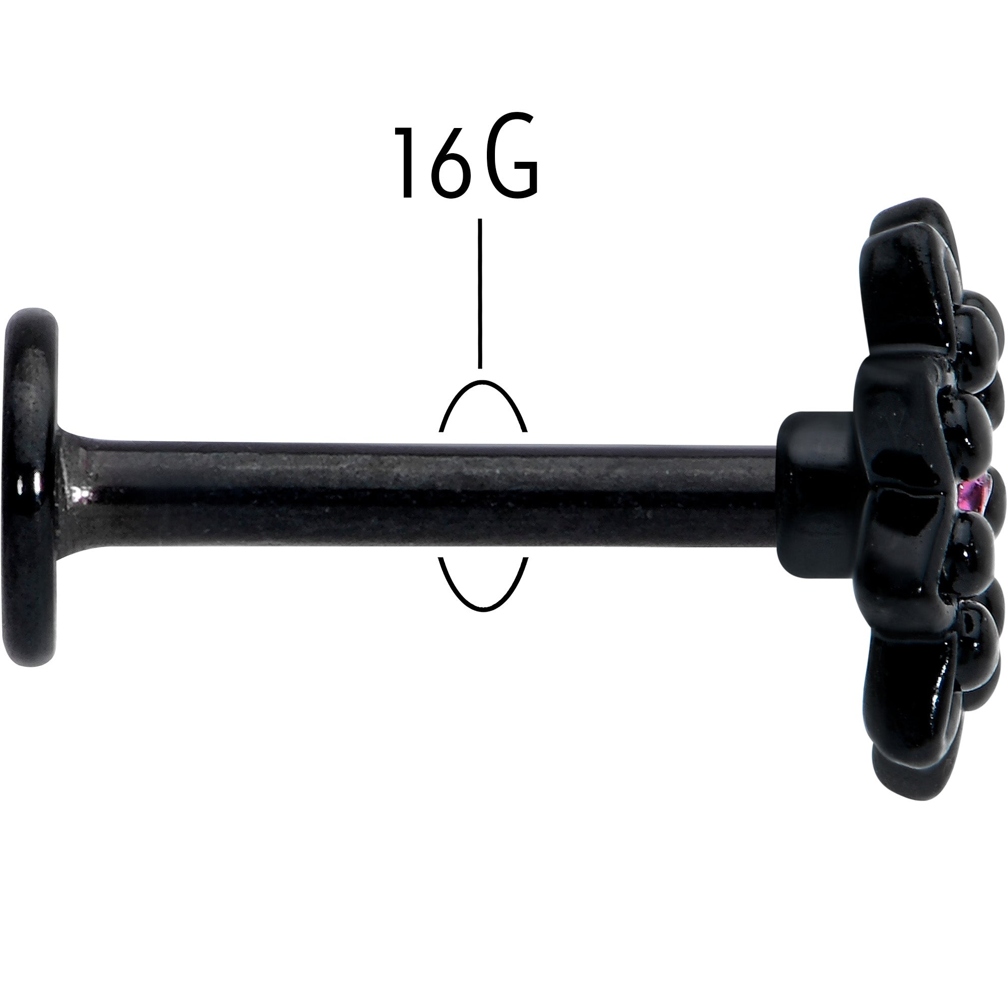 BodyCandy 16G 5/16 Pink Gem Black Midnight Flower Labret Monroe Tragus — back view