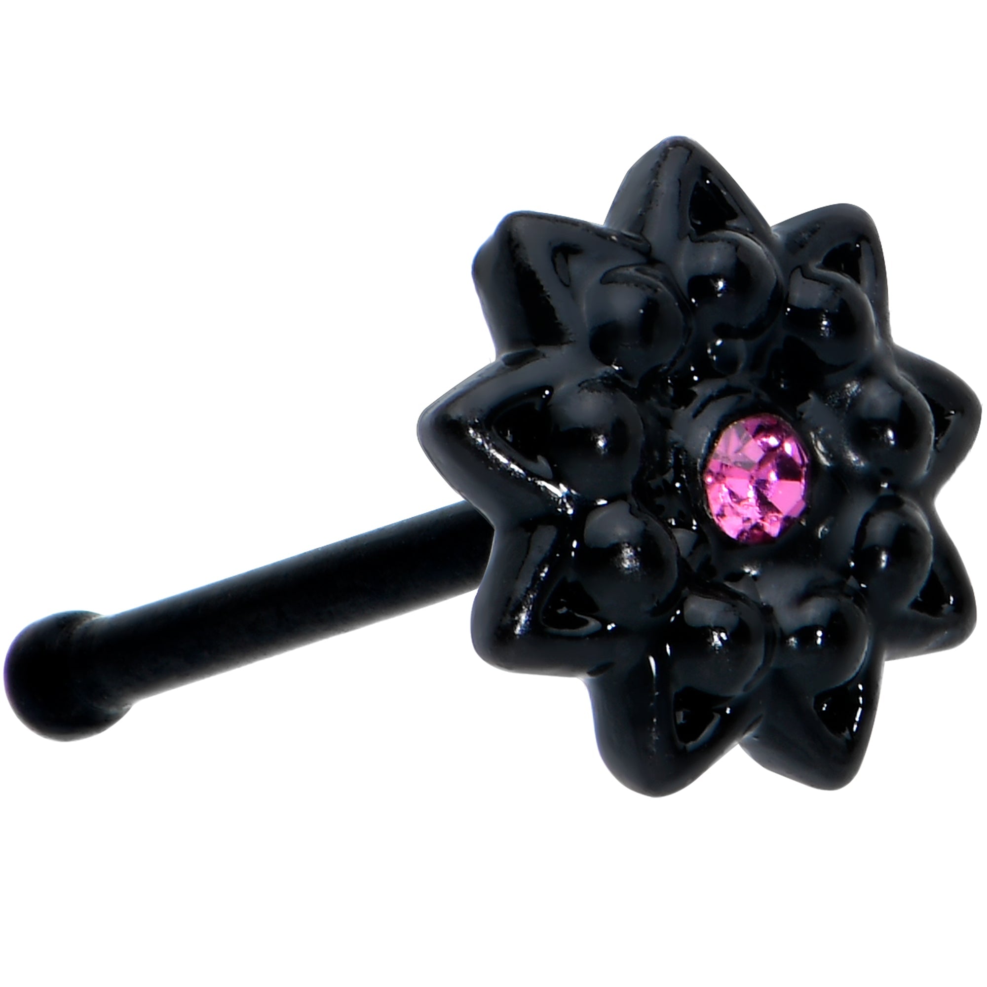 BodyCandy 20G 1/4 Pink Gem Black Starry Flower Halloween Nose Bone — main product shot