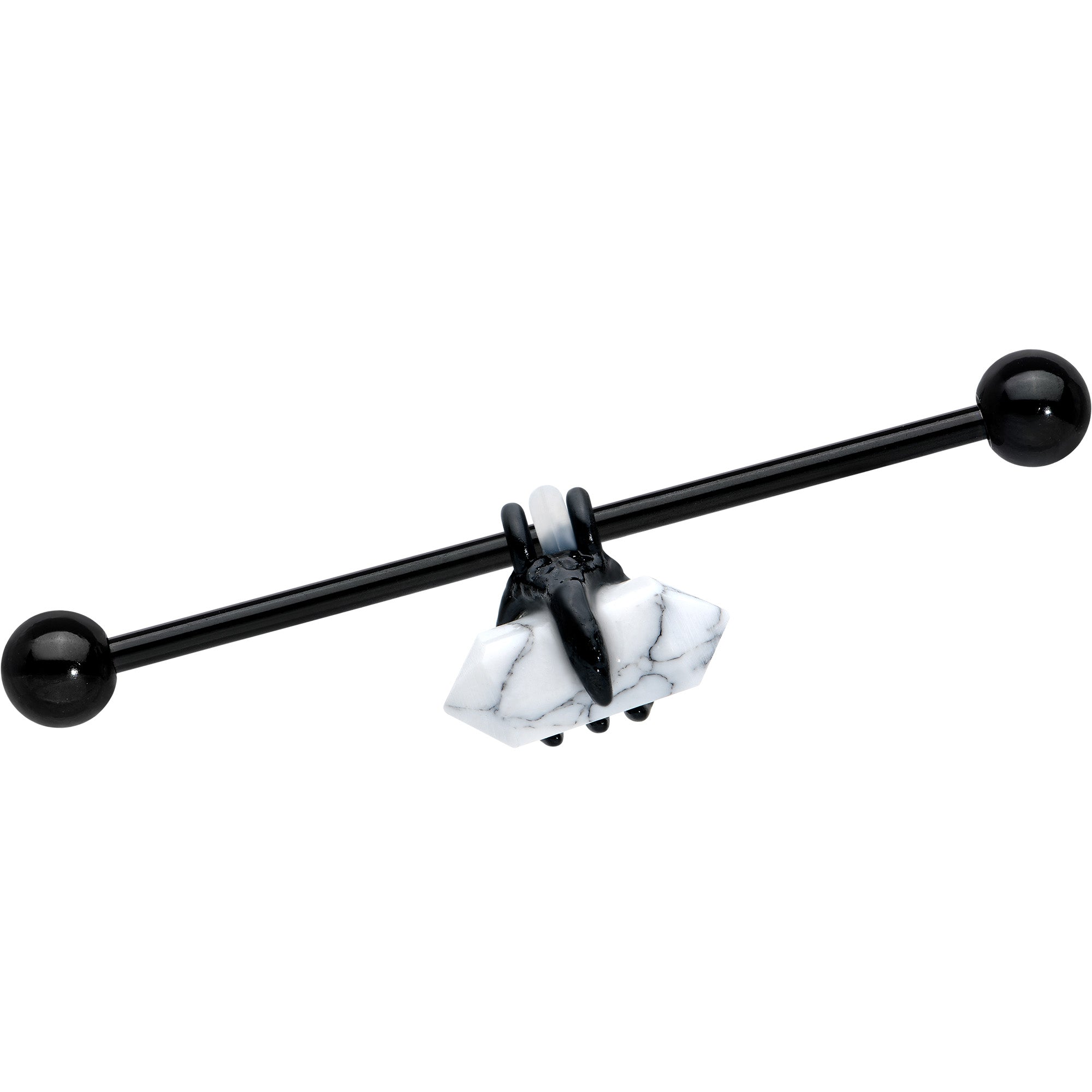 BodyCandy 14G White Howlite Black Claw Industrial Barbell 38mm — detail close-up